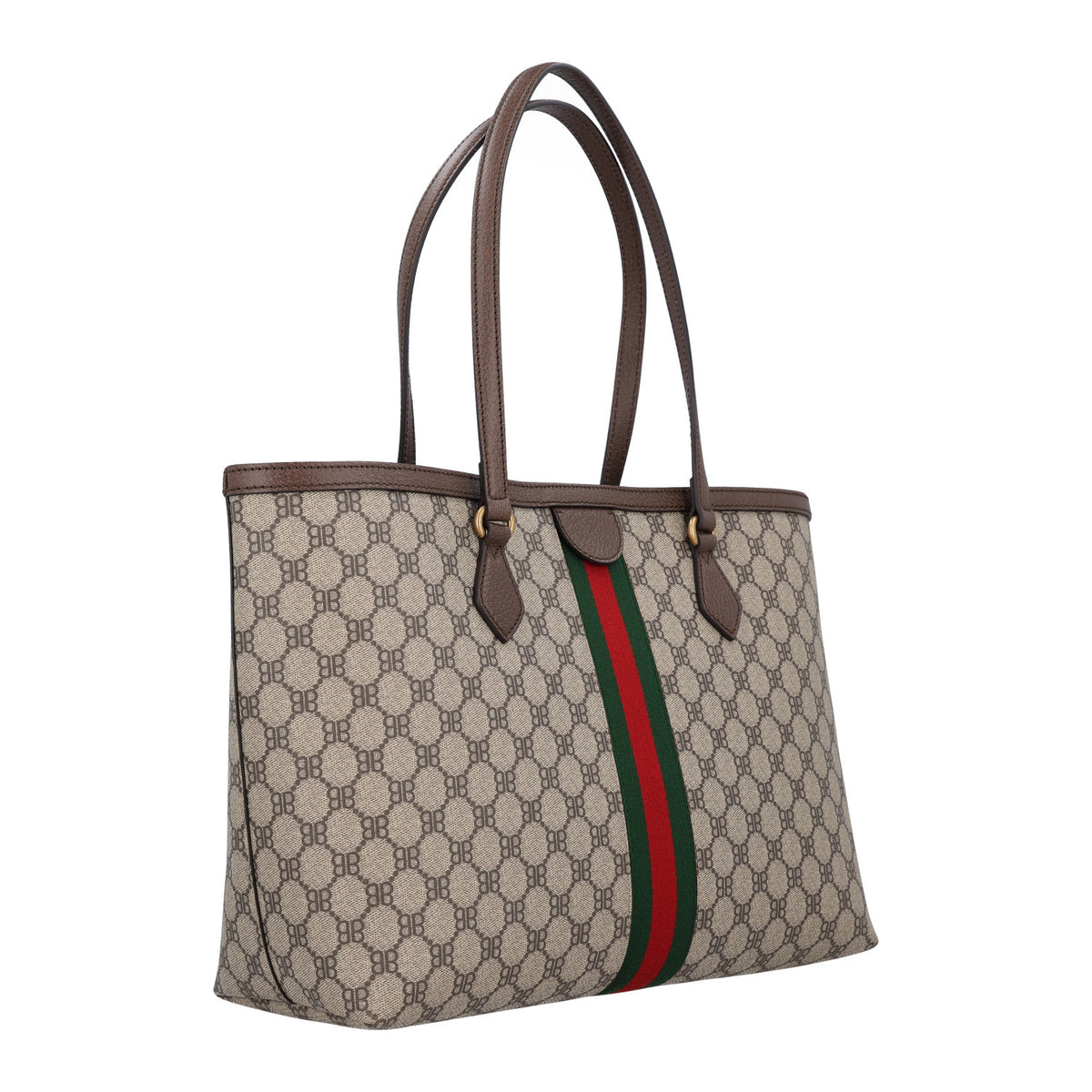 Gucci X BALENCIAGA BB Supreme Monogram Web Medium Ophidia Shopping Tote Beige New Acero 3 of 10