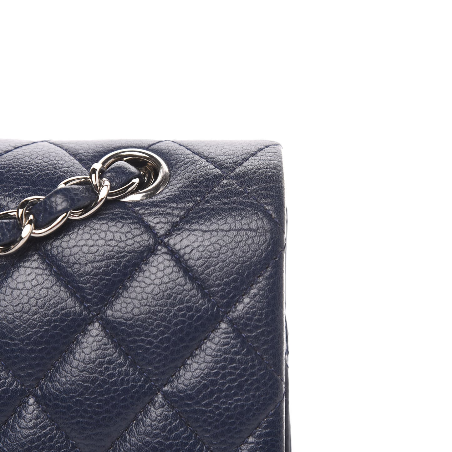 Caviar Quilted Medium Double Flap Navy