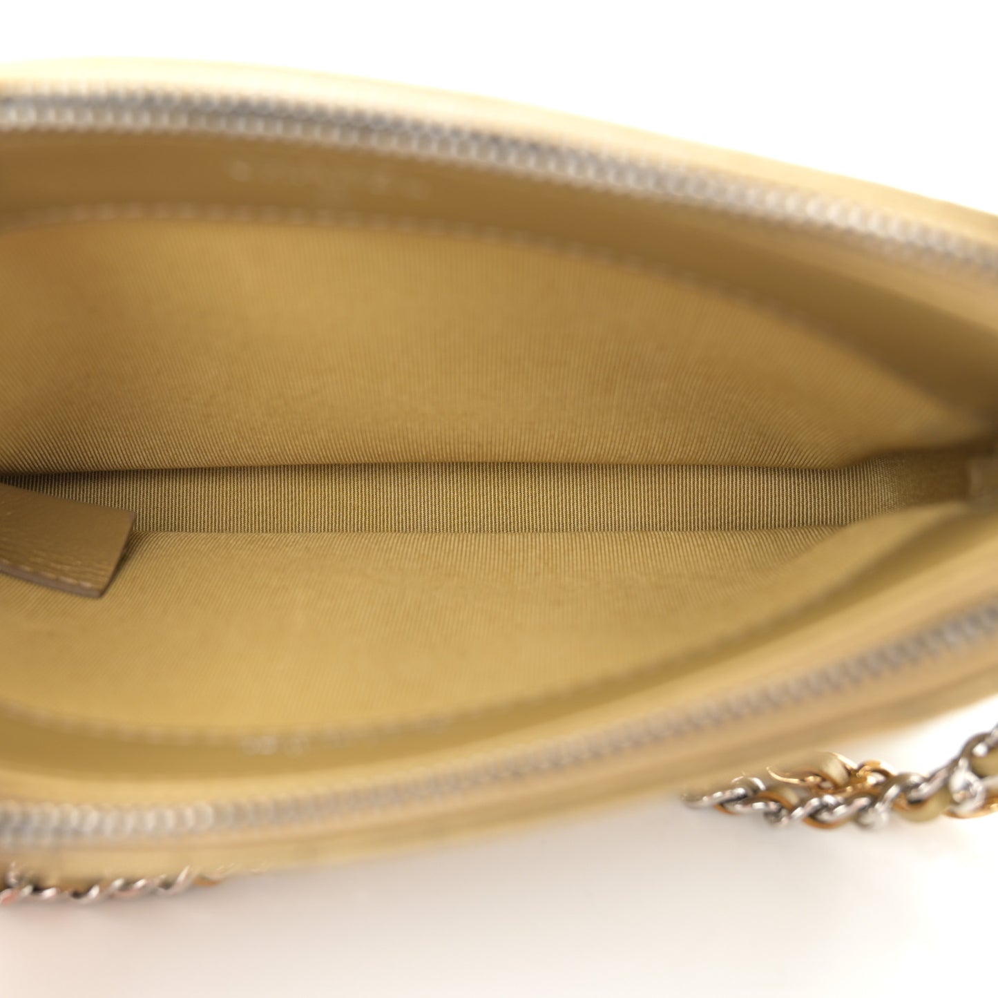 Metallic Calfskin Crocodile Embossed Small Gabrielle Clutch With Chain Gold