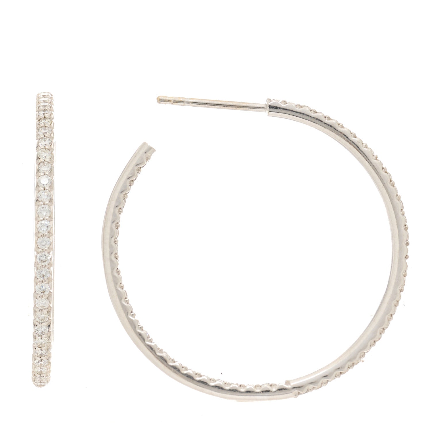 Roberto Coin 18K White Gold Diamond Large Hoop Earrings 1 of 4