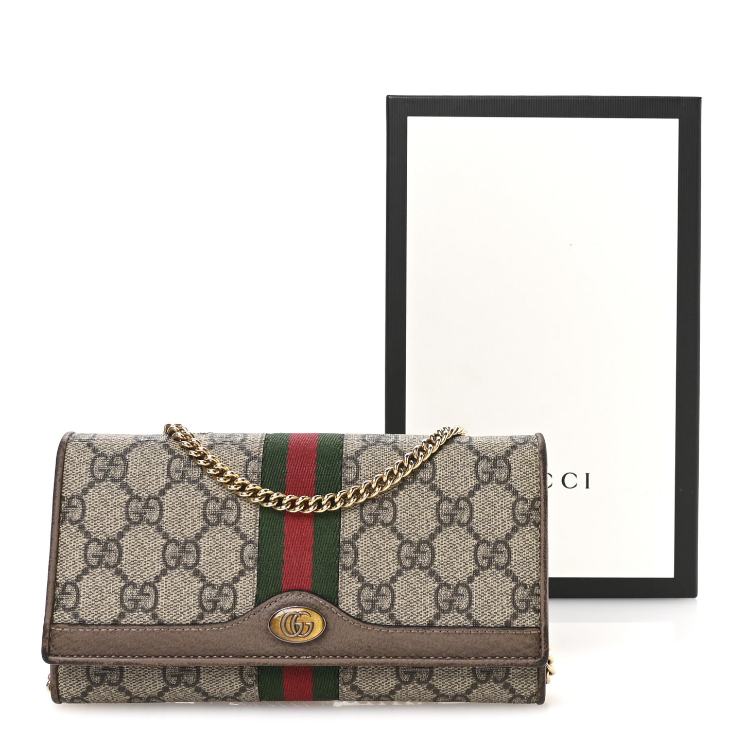 GG Supreme Monogram Web Ophidia Wallet On Chain Brown