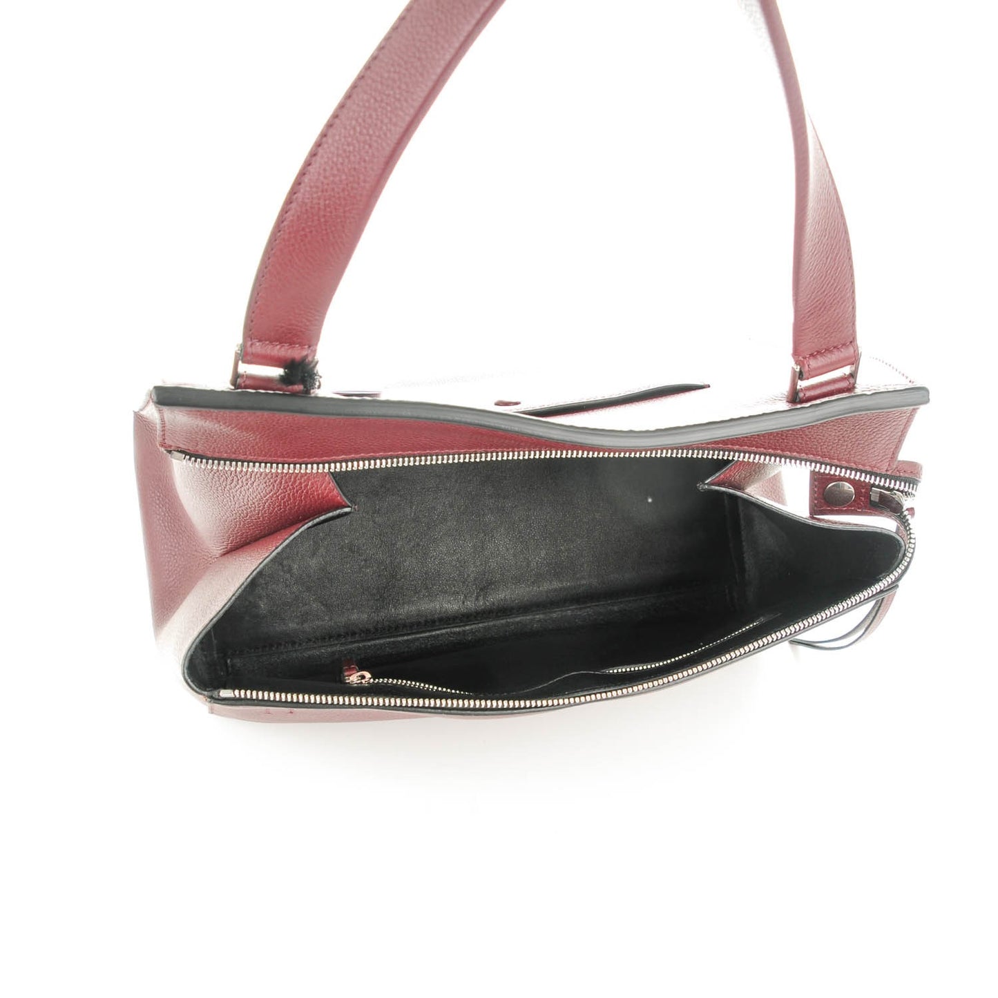 Drummed Calfskin Medium Edge Shoulder Bag Wine