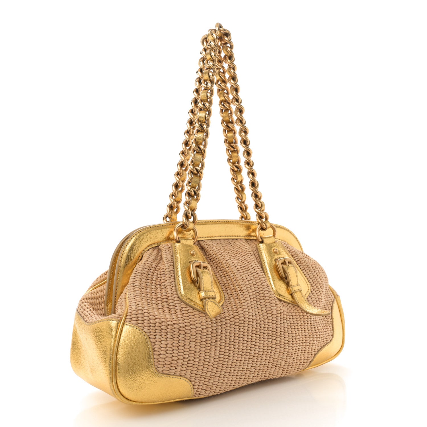 Prada Paglia Cinghiale Frame Tote Naturale Oro 3 of 13
