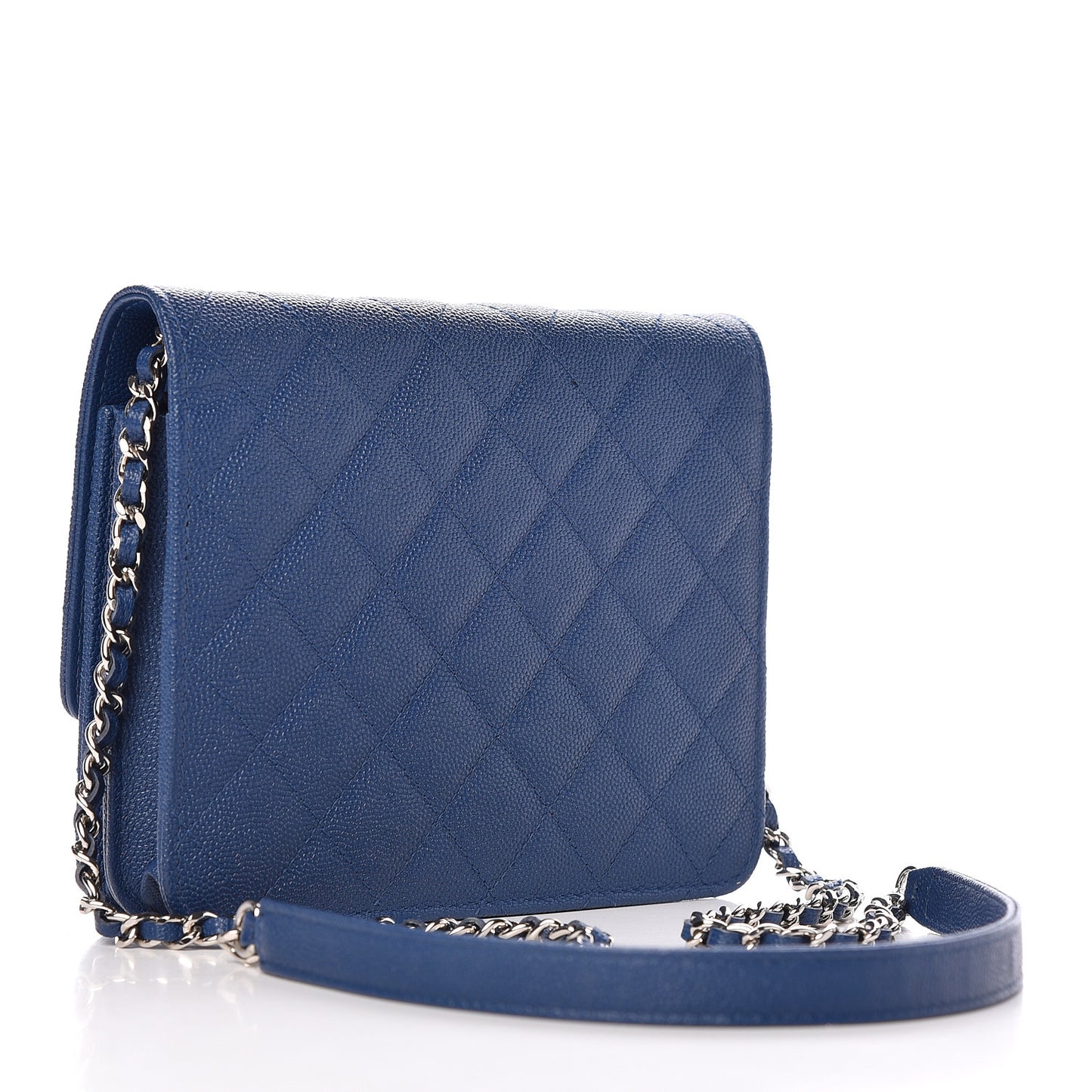 Caviar Quilted Square Wallet On Chain WOC Navy
