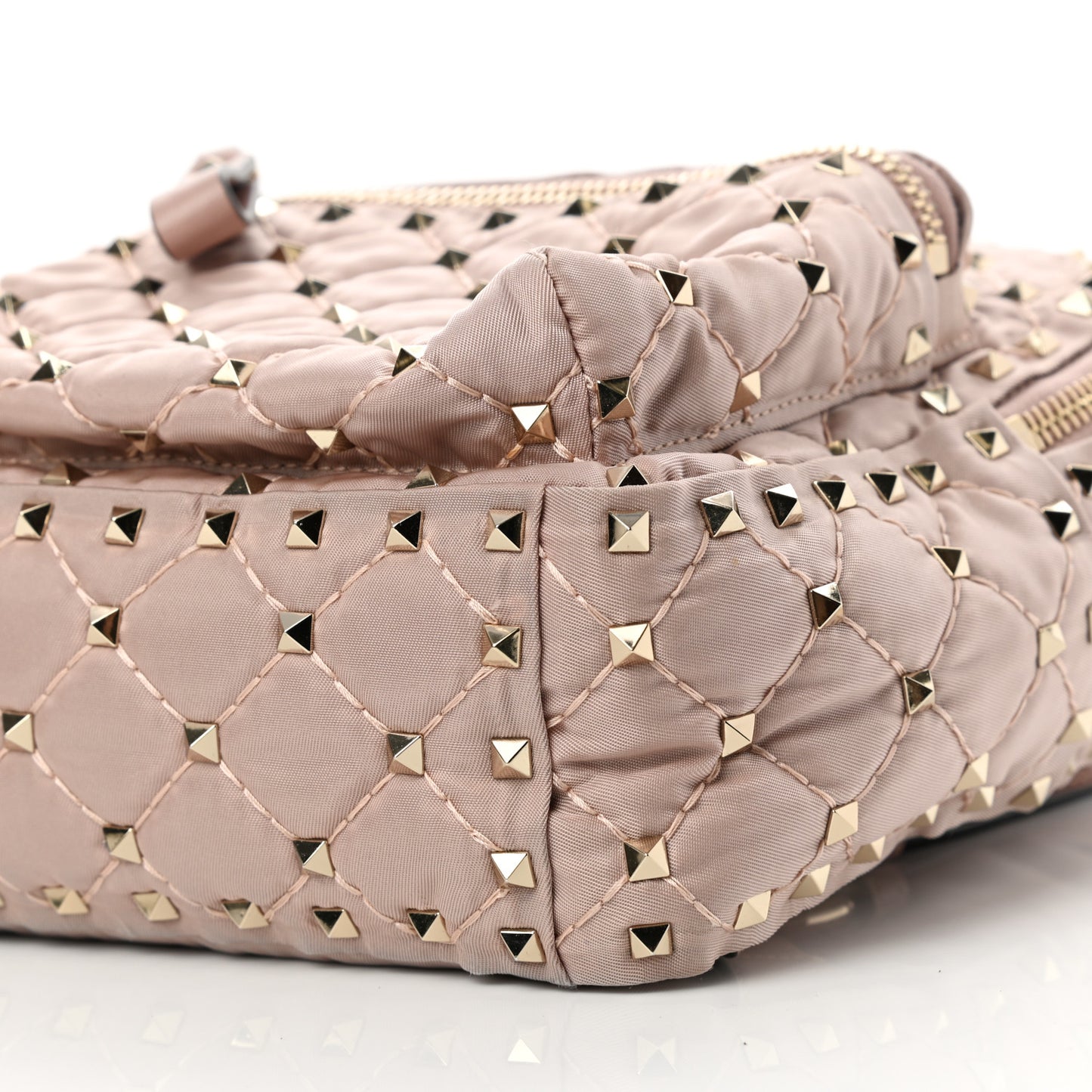 Nylon Quilted Mini Rockstud Spike Backpack Dusty Rose