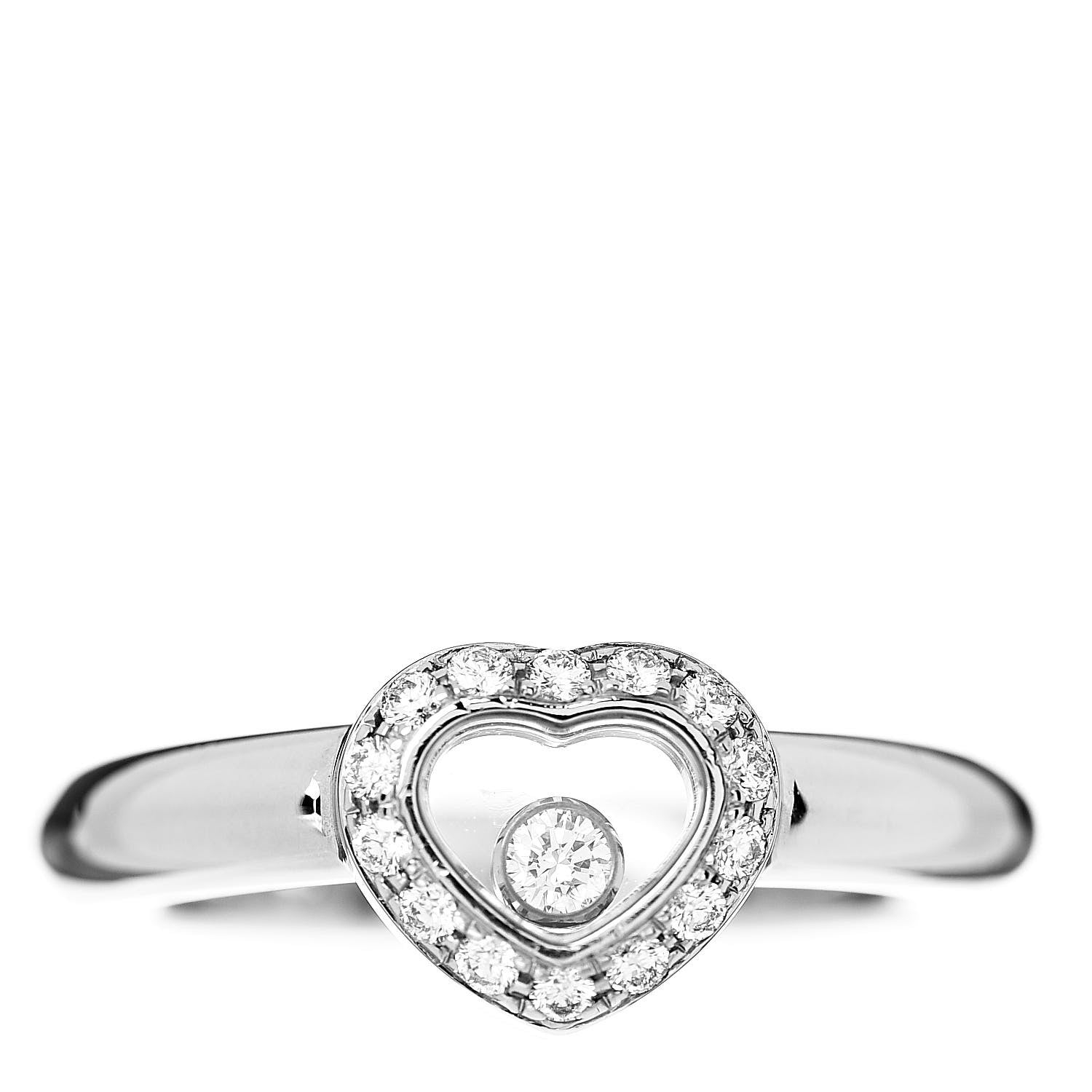 Chopard 18K White Gold Diamond Happy Diamonds Heart Ring 50 5.25 1 of 6