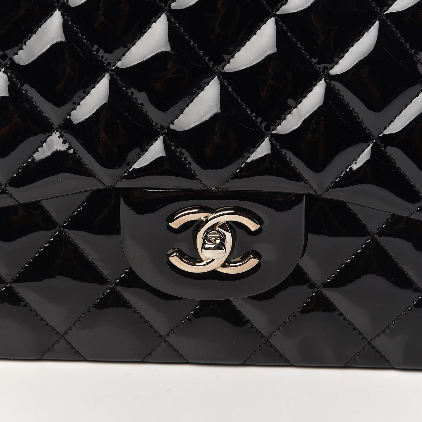 Patent Quilted Jumbo Single Flap Black