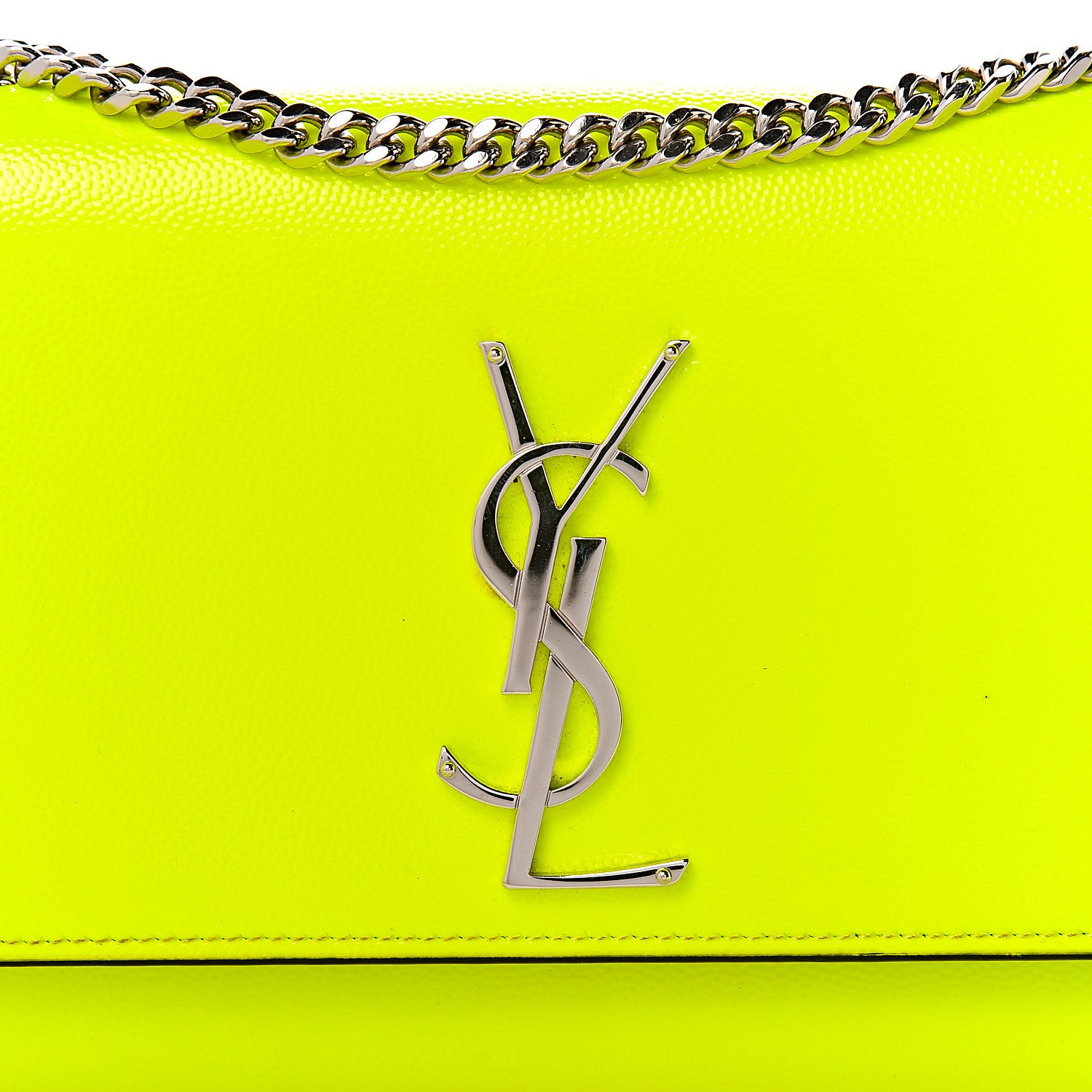 Saint Laurent Patent Grain de Poudre Small Monogram Kate Satchel Neon Yellow 10 of 10