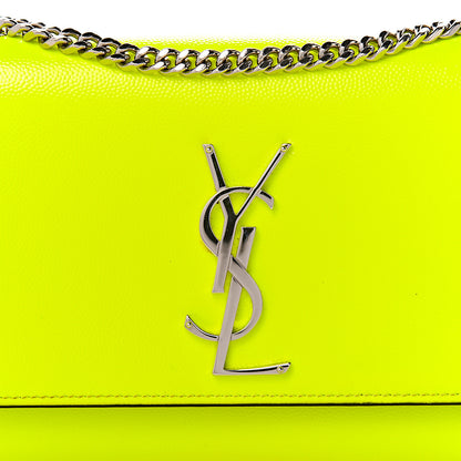 Saint Laurent Patent Grain de Poudre Small Monogram Kate Satchel Neon Yellow 10 of 10