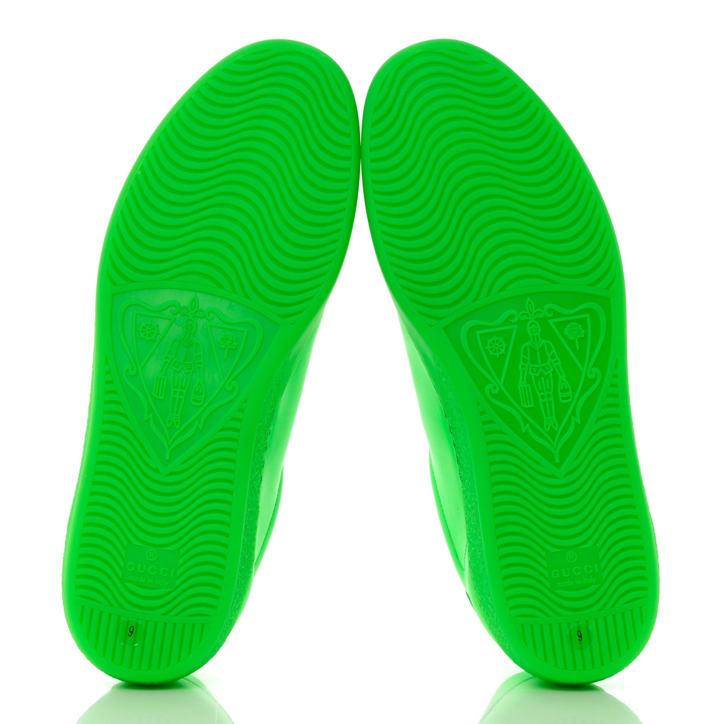 Capri Fluo Calfskin Interlocking G Perforated Mens Ace Sneakers 9 Green Fluo