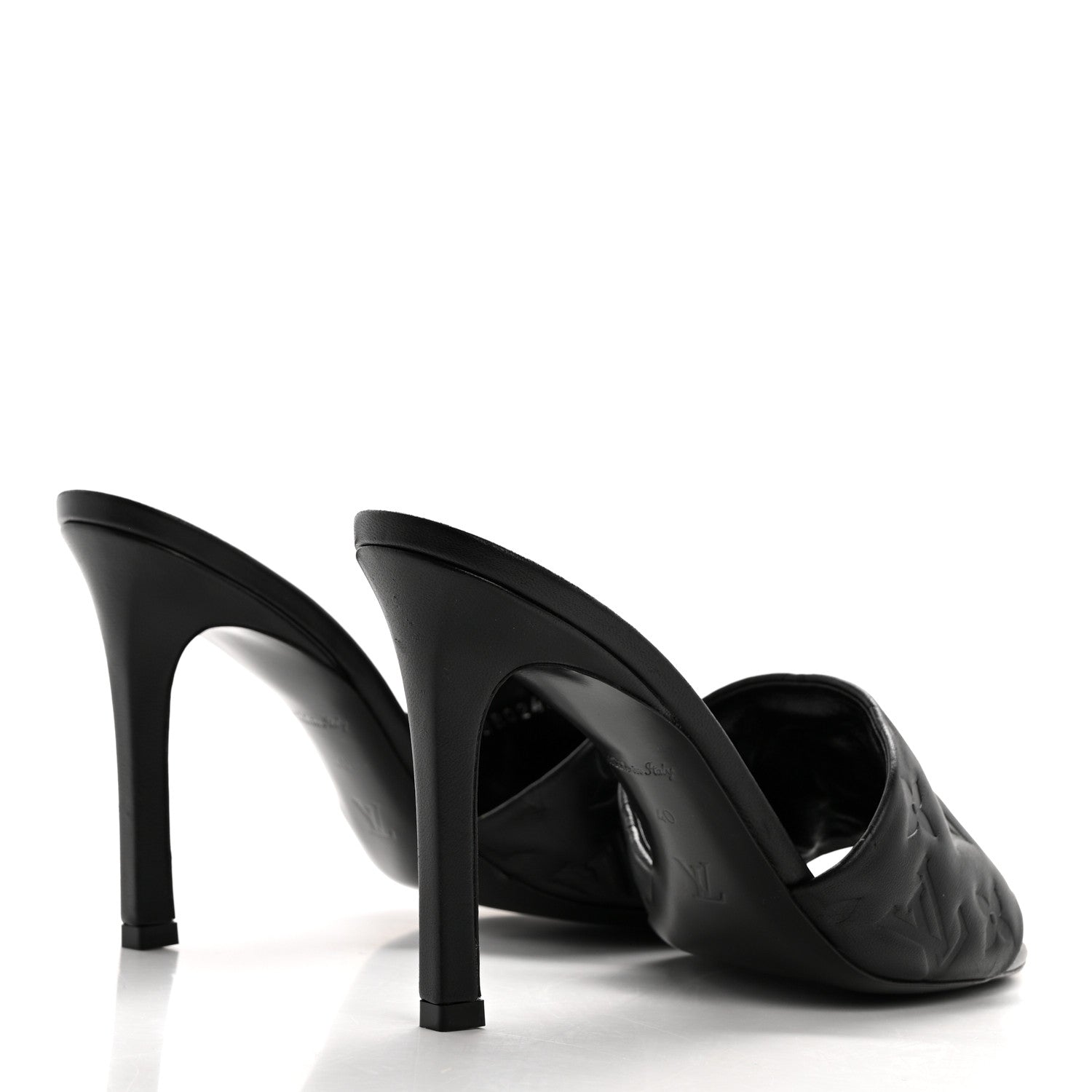 Louis Vuitton Lambskin Embossed Monogram Revival High Heel Mules 40 Black 4 of 10