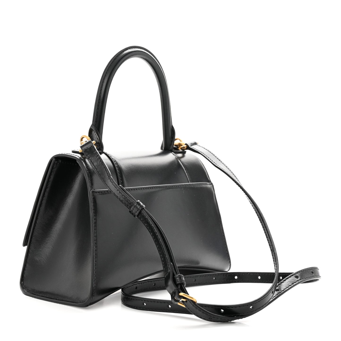 Shiny Box Calfskin Small Hourglass Top Handle Bag Black