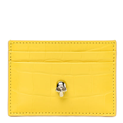 Alexander McQueen Calfskin Crocodile Embossed Skull Card Holder Pop Yellow 1 of 8