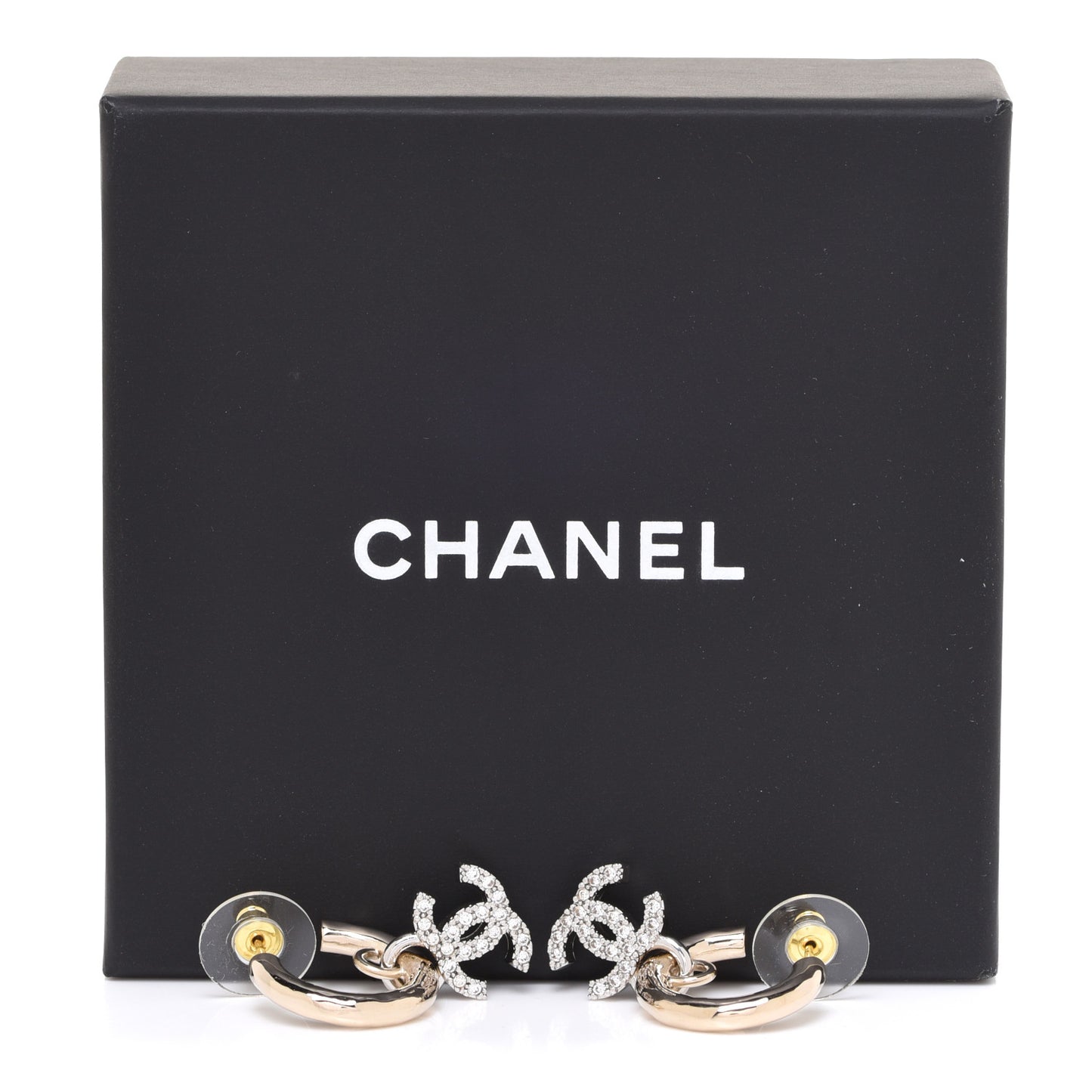 Metal Crystal CC Hoop Drop Earrings Gold