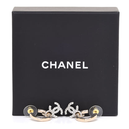Chanel Metal Crystal CC Hoop Drop Earrings Gold 5 of 5