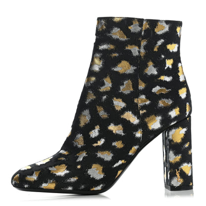 Saint Laurent Jacquard Leopard Loulou Ankle Boots 37 Oro 1 of 8