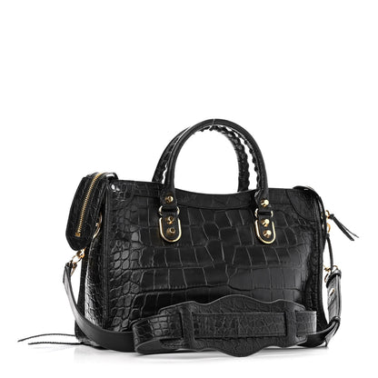 Balenciaga Calfskin Crocodile Embossed Gold Metallic Edge Hardware S City Black 3 of 10