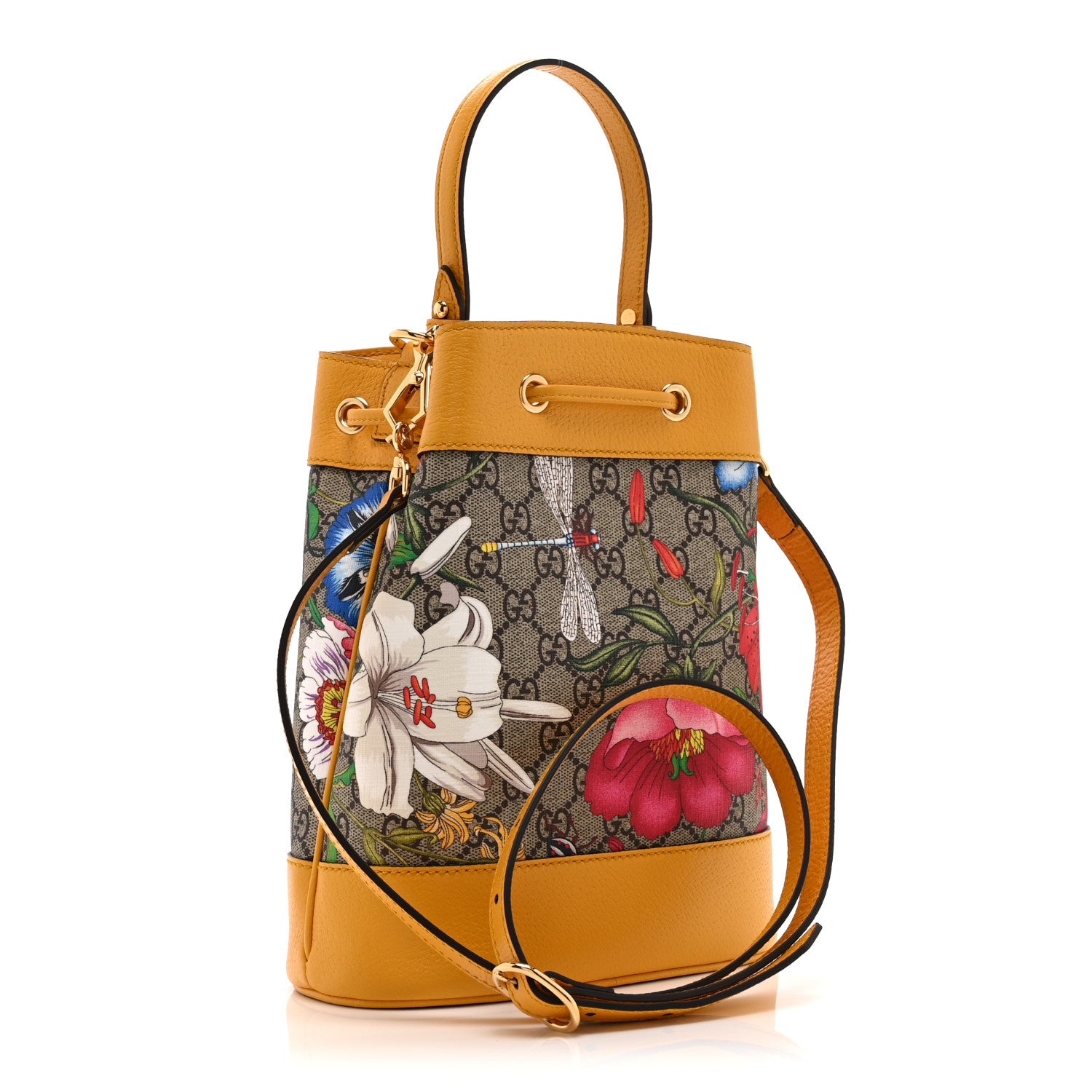Gucci GG Supreme Monogram Flora Small Ophidia Bucket Bag Beige Multicolor Crop 3 of 11