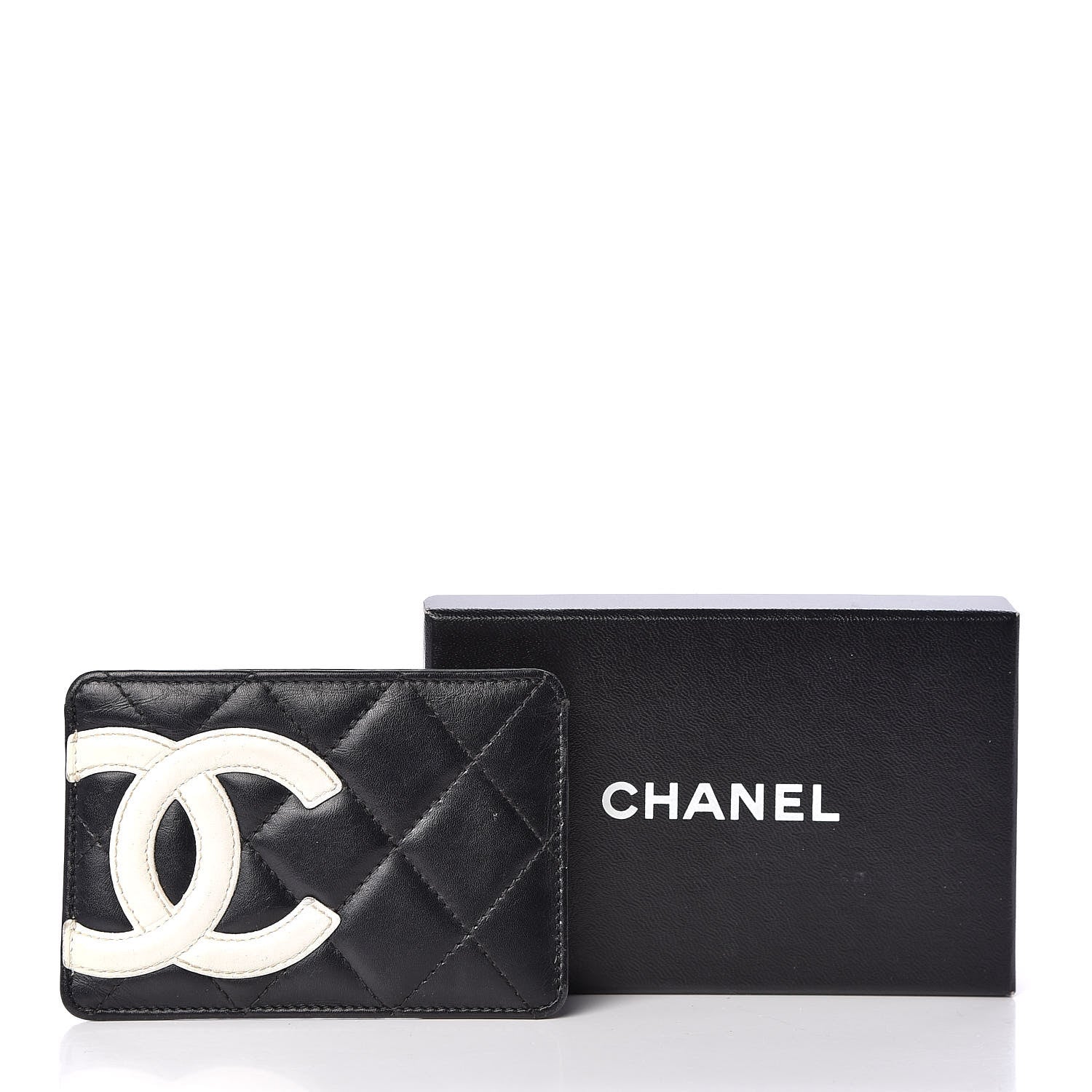 Chanel Calfskin Quilted Cambon Card Holder Black White 10 of 10