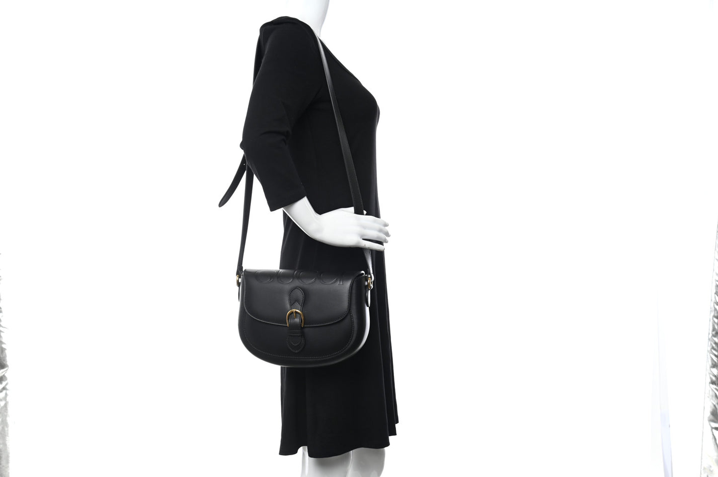 Charisma Calfskin Gucci Embossed Shoulder Flap Bag Black