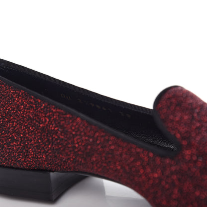 Saint Laurent Metallic Calfskin Smoking Slipper Flat Loafers 38 Red Glitter 10 of 11