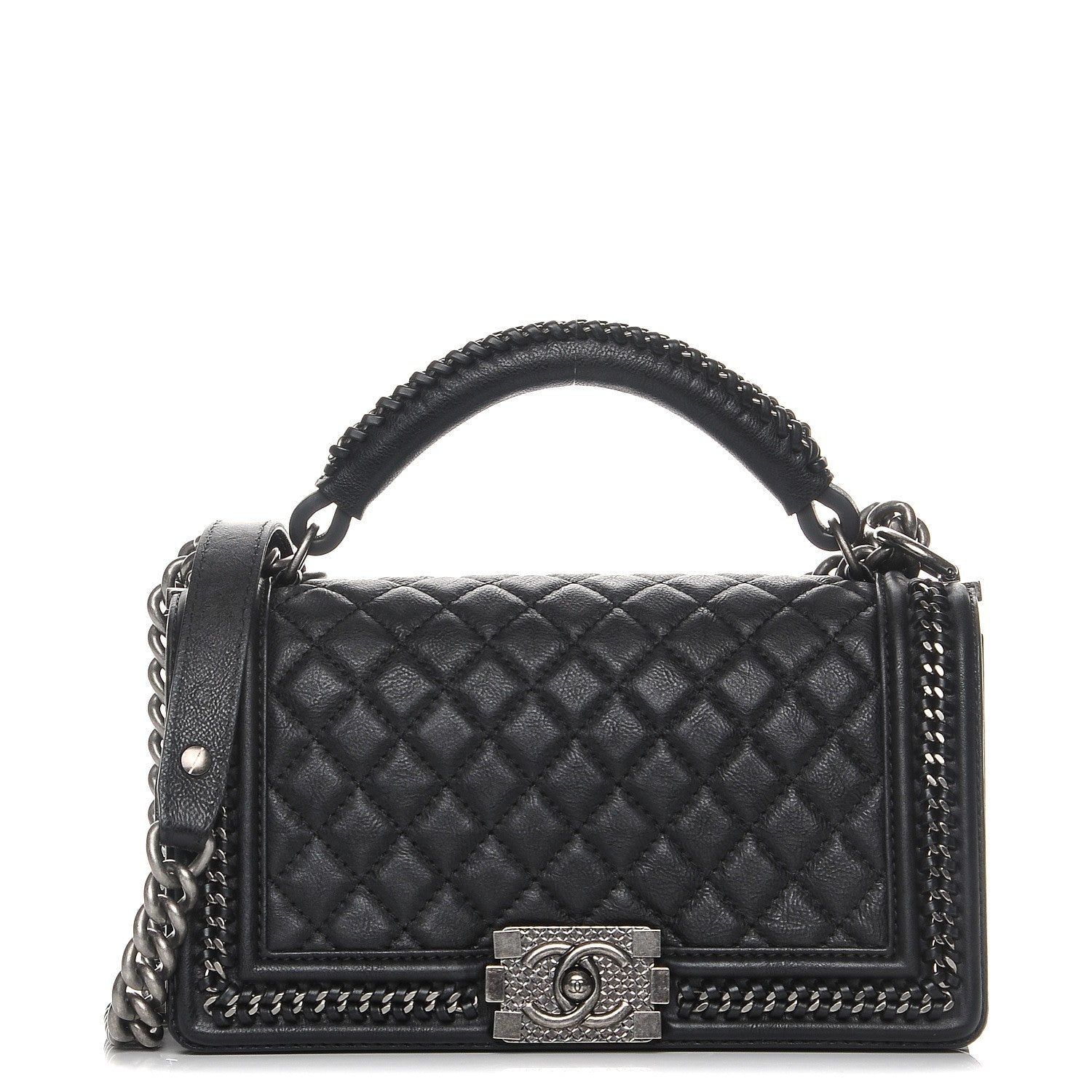 Chanel Calfskin Quilted Medium Boy Top Handle Flap Black 1 of 8
