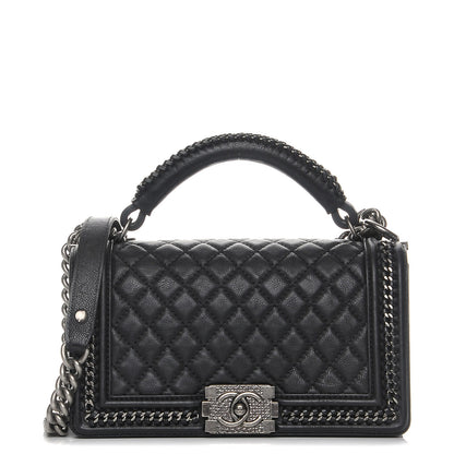 Chanel Calfskin Quilted Medium Boy Top Handle Flap Black 1 of 8