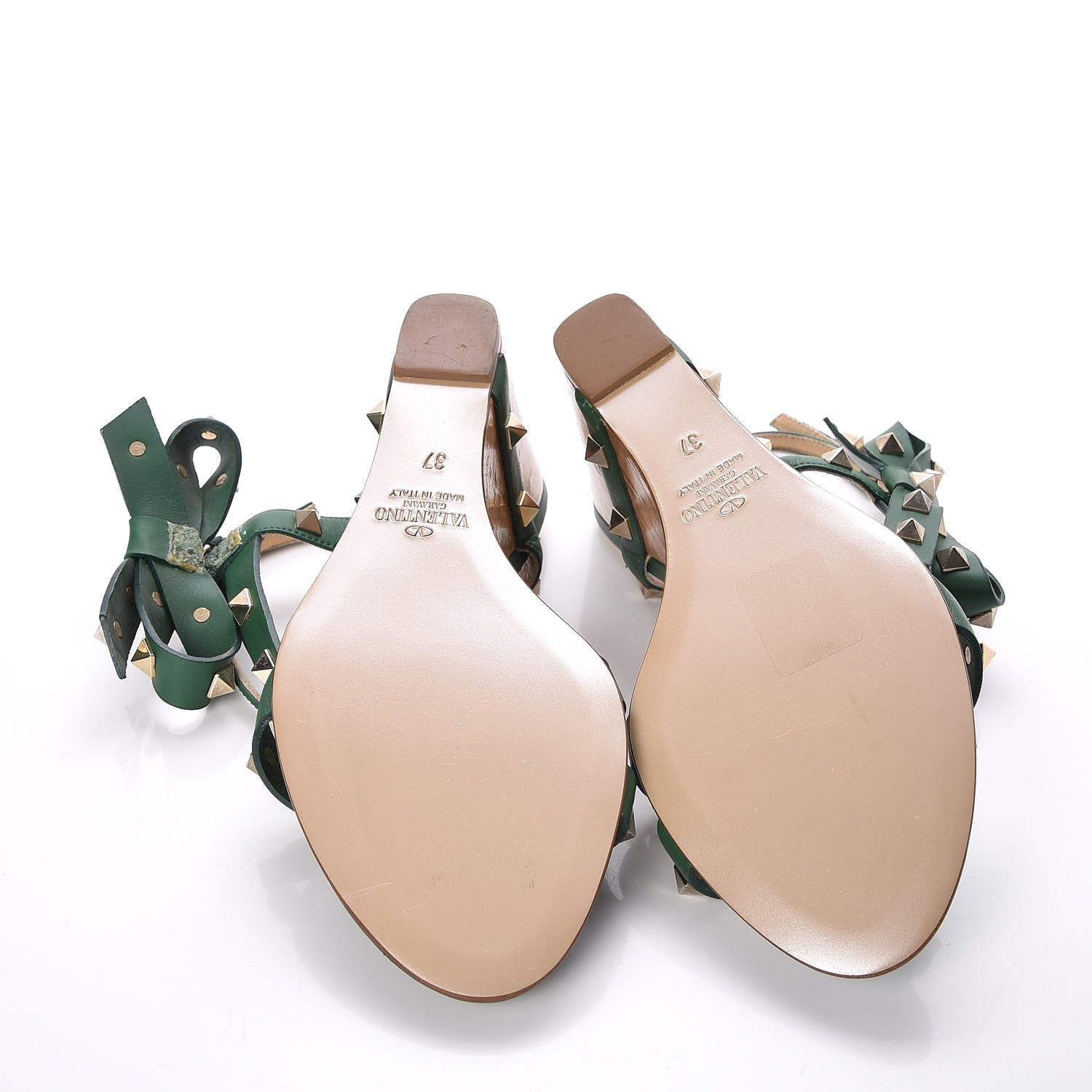 Valentino Garavani Vitello Rockstud Asymmetric Bow Wedge Sandals 37 Green 5 of 7