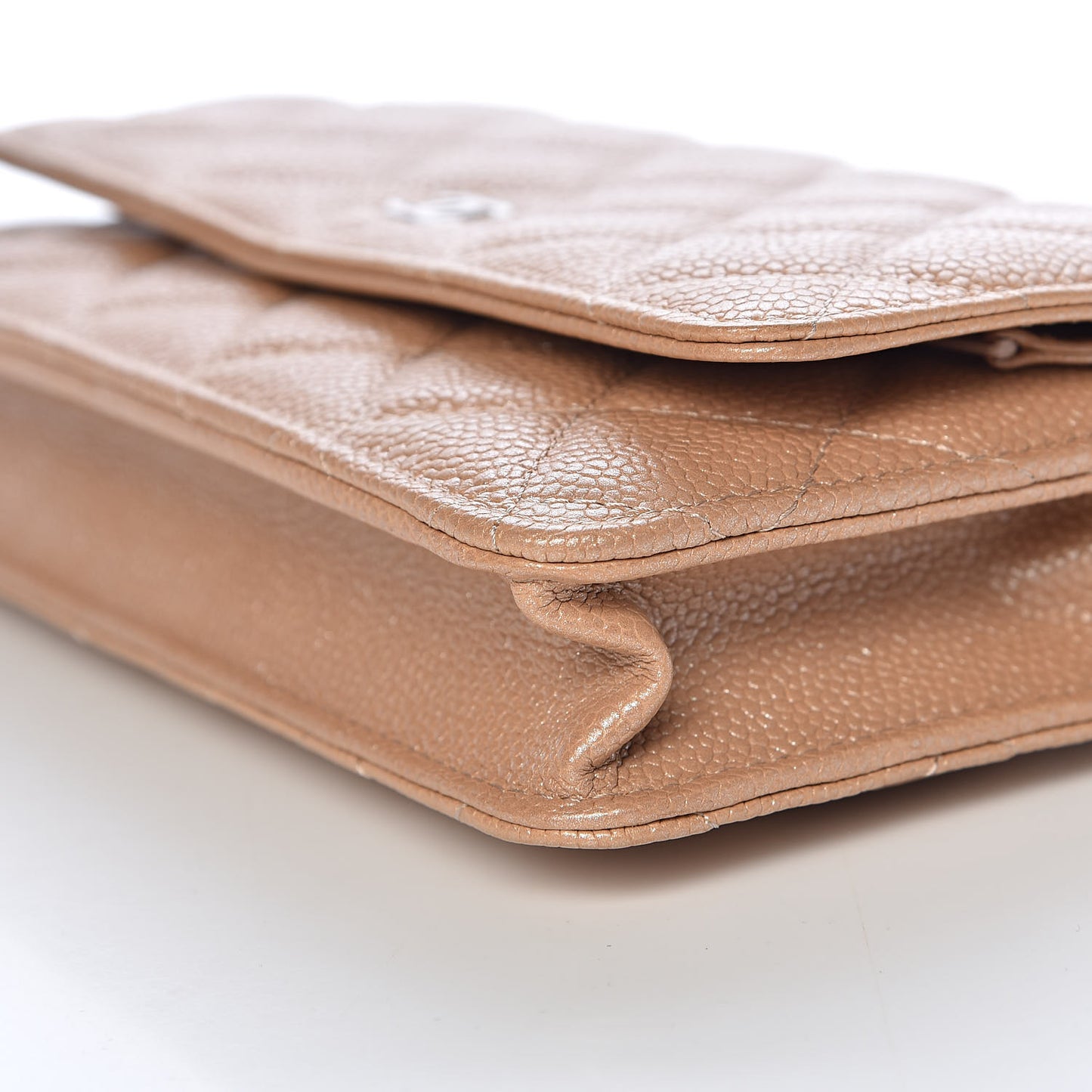 Pearly Caviar Quilted Wallet On Chain WOC Dark Beige