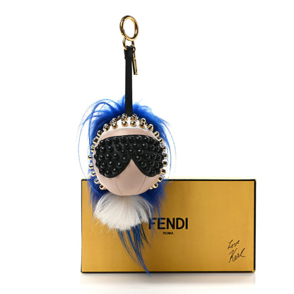 Fendi Shiny Nappa Goat Fox Fur Studded Punkito Karlito Bag Charm White Black Blue Neon 5 of 5