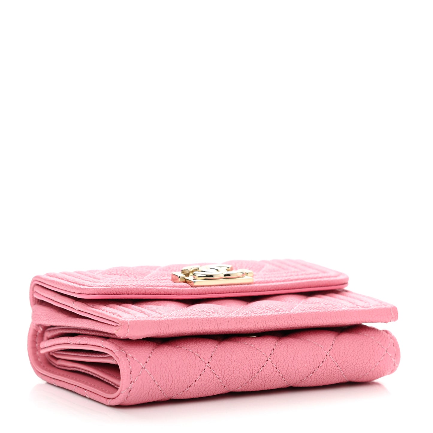 Caviar Quilted Small Boy Flap Wallet Pink