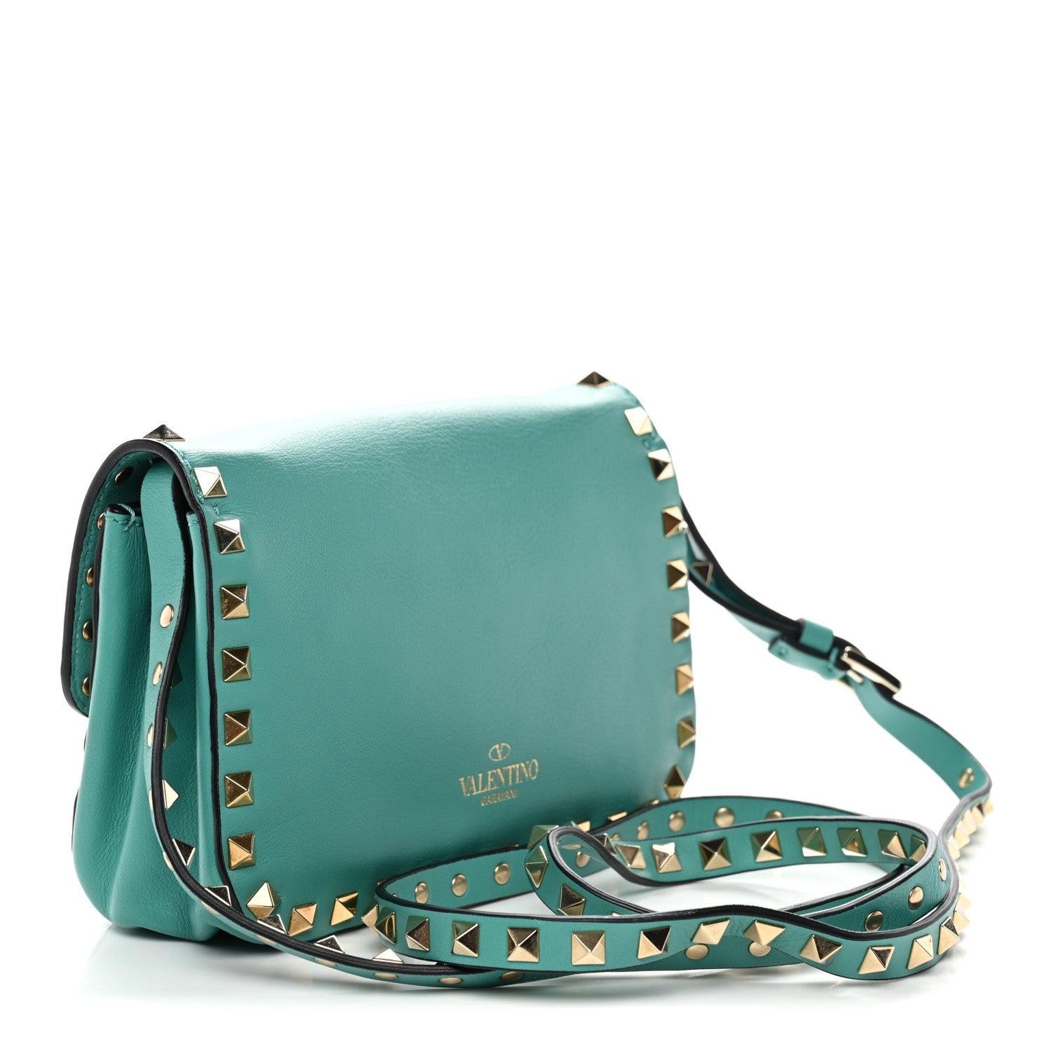 Valentino Garavani Vitello Small Rockstud Flap Saddle Bag Colibri