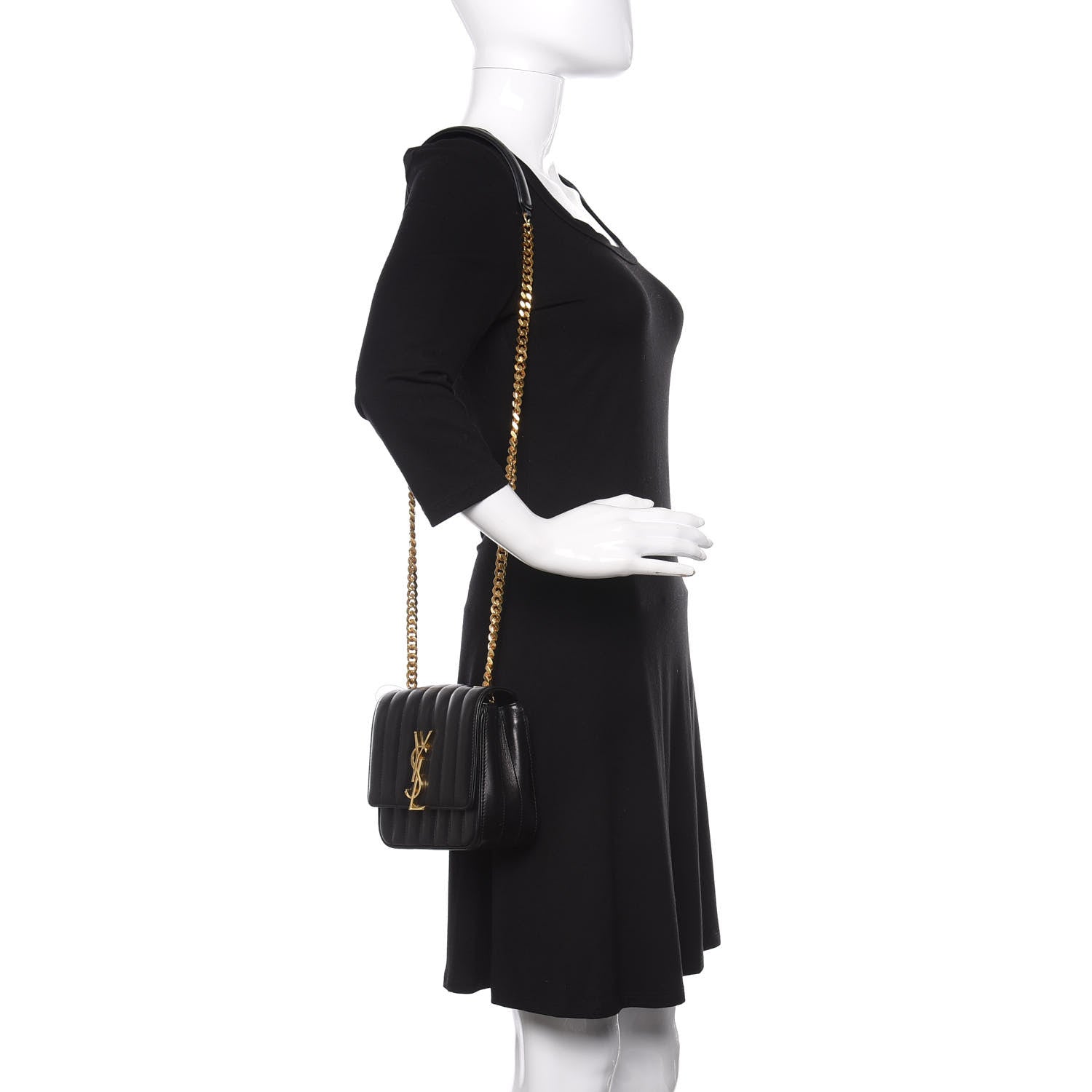 Saint Laurent Lambskin Matelasse Monogram Small Vicky Chain Bag Black 2 of 11