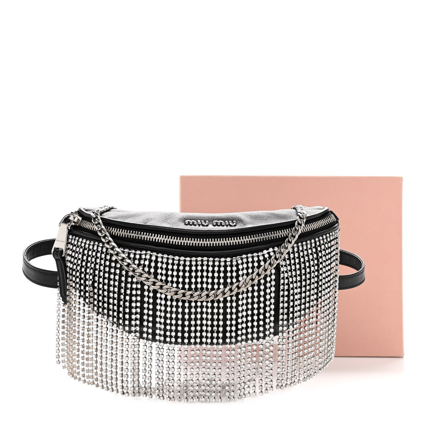 Nappa Crystal Fringe Belt Bag Black