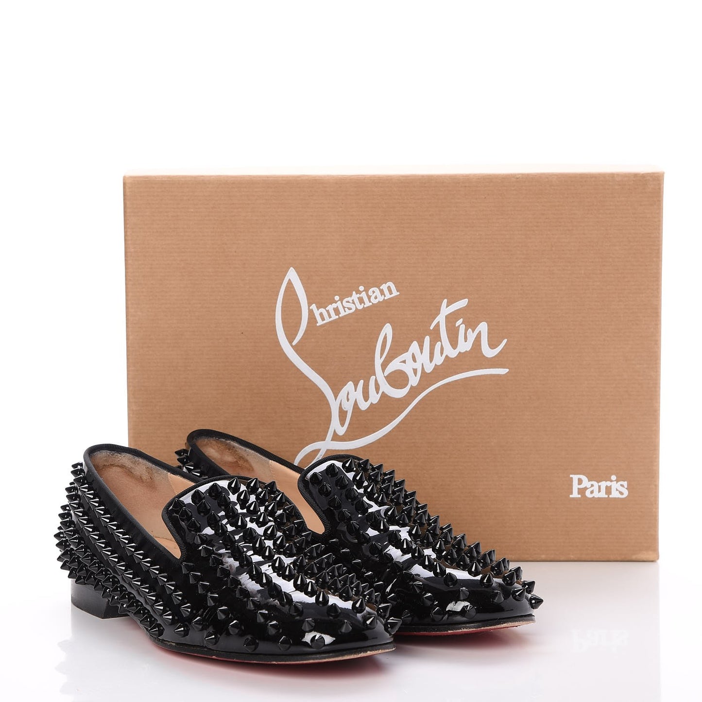 Patent Calfskin Rolling Spikes Loafers 38 Black