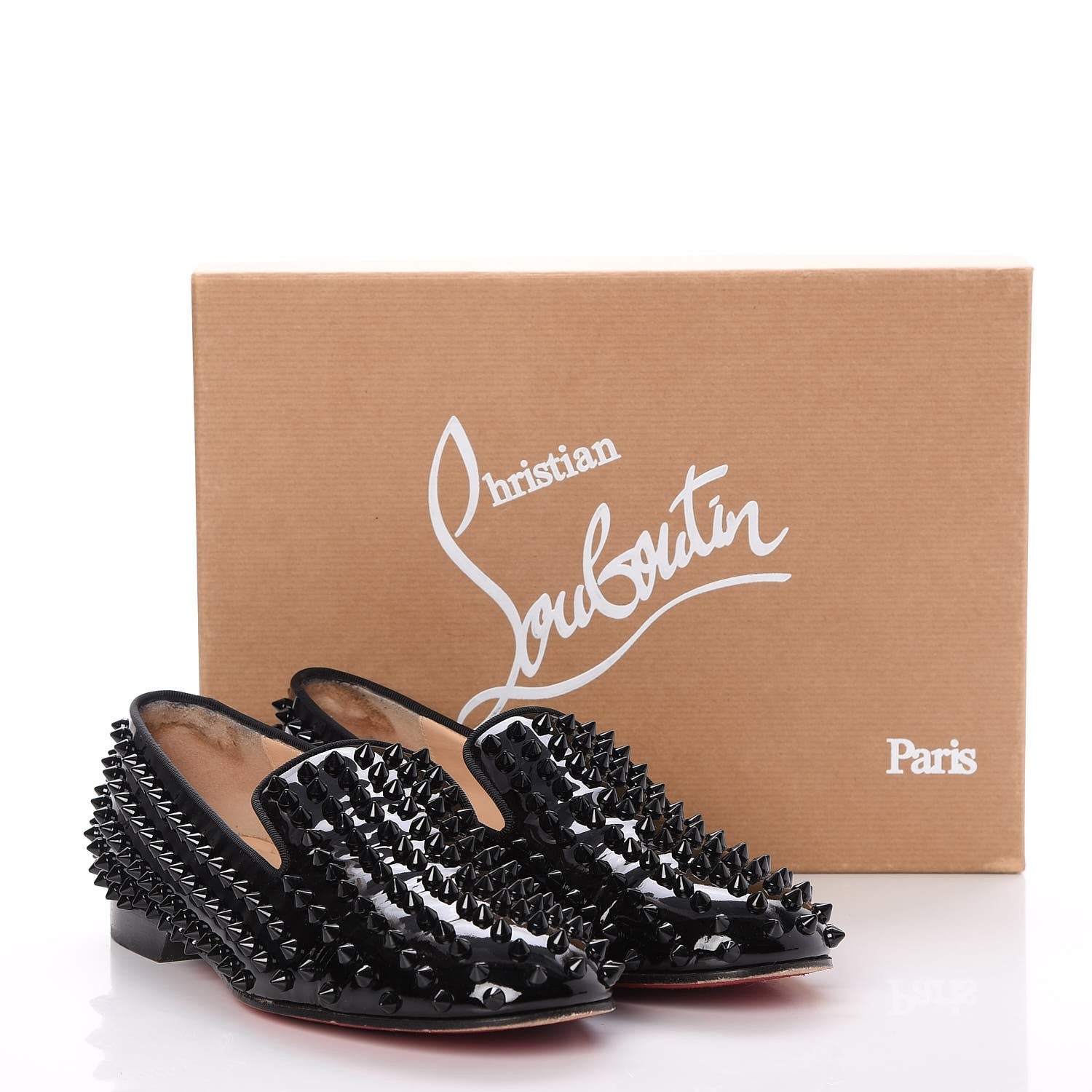Christian Louboutin Patent Calfskin Rolling Spikes Loafers 38 Black 10 of 10