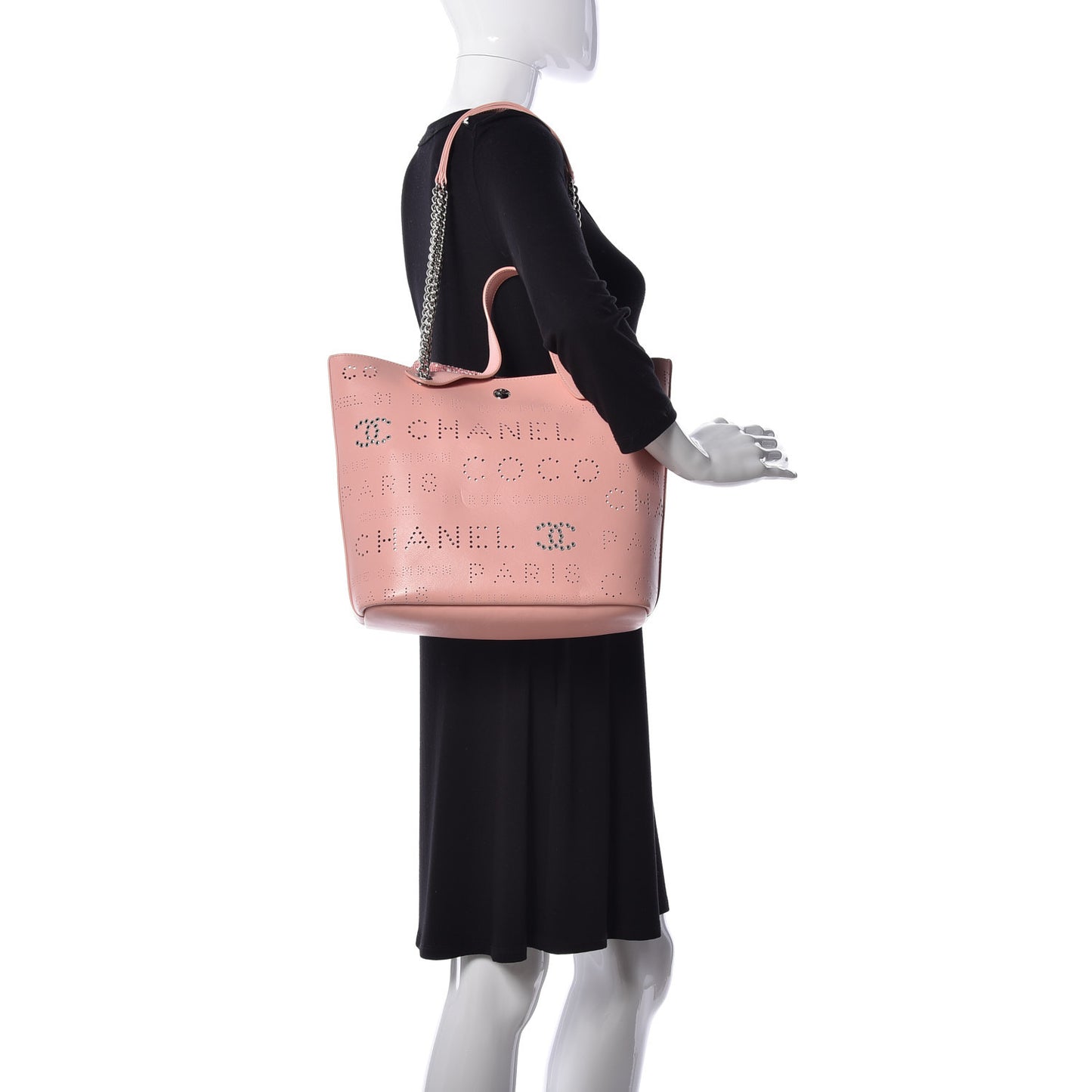 Calfskin Tweed Small Logo Eyelets Shopping Tote Pink
