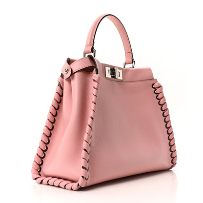 Fendi Vitello Seta Lace Up Medium Peekaboo Iconic Satchel Bubblegum 3 of 10