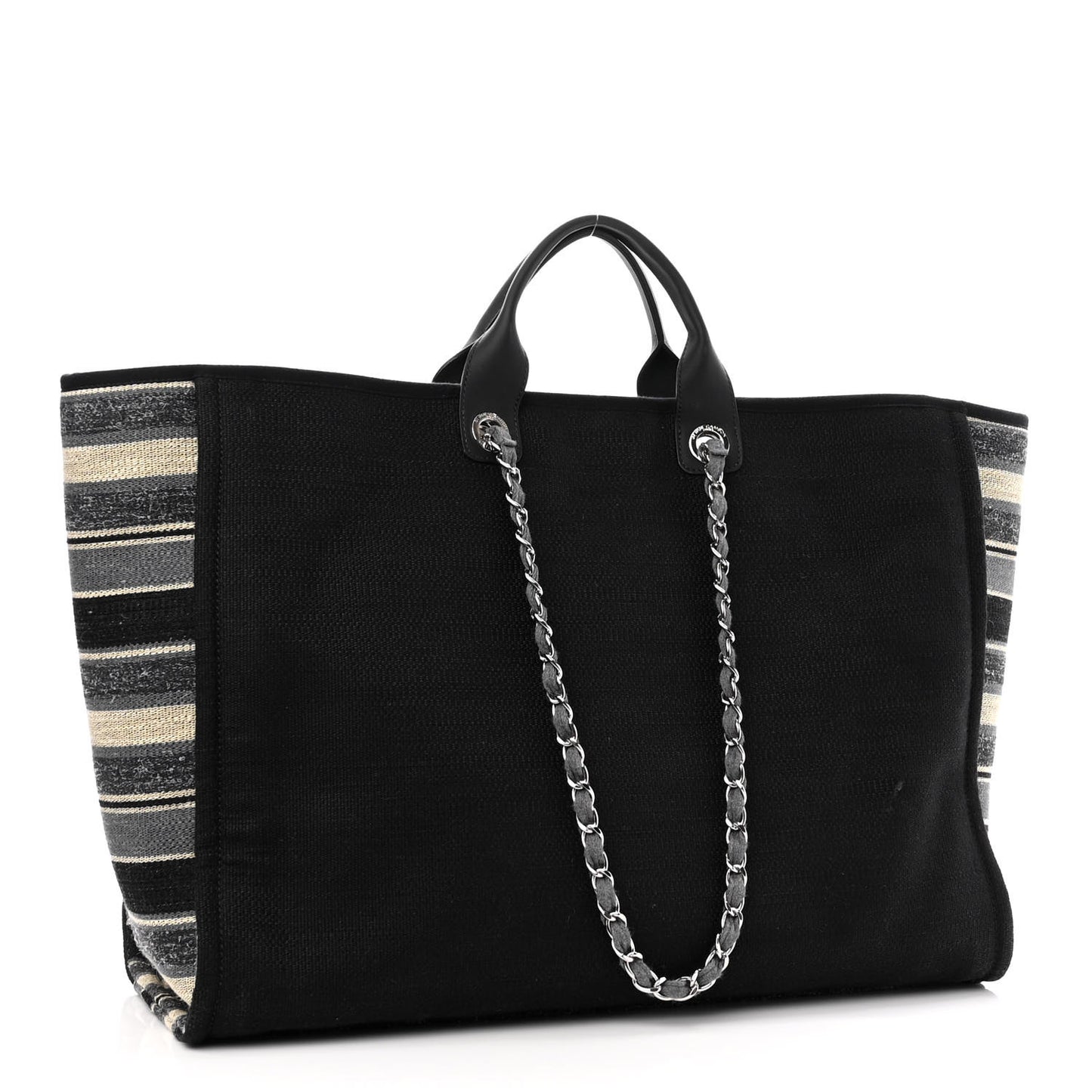 Canvas Striped Extra Large Deauville Tote Black Grey