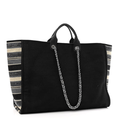 Chanel Canvas Striped Extra Large Deauville Tote Black Grey 3 of 10