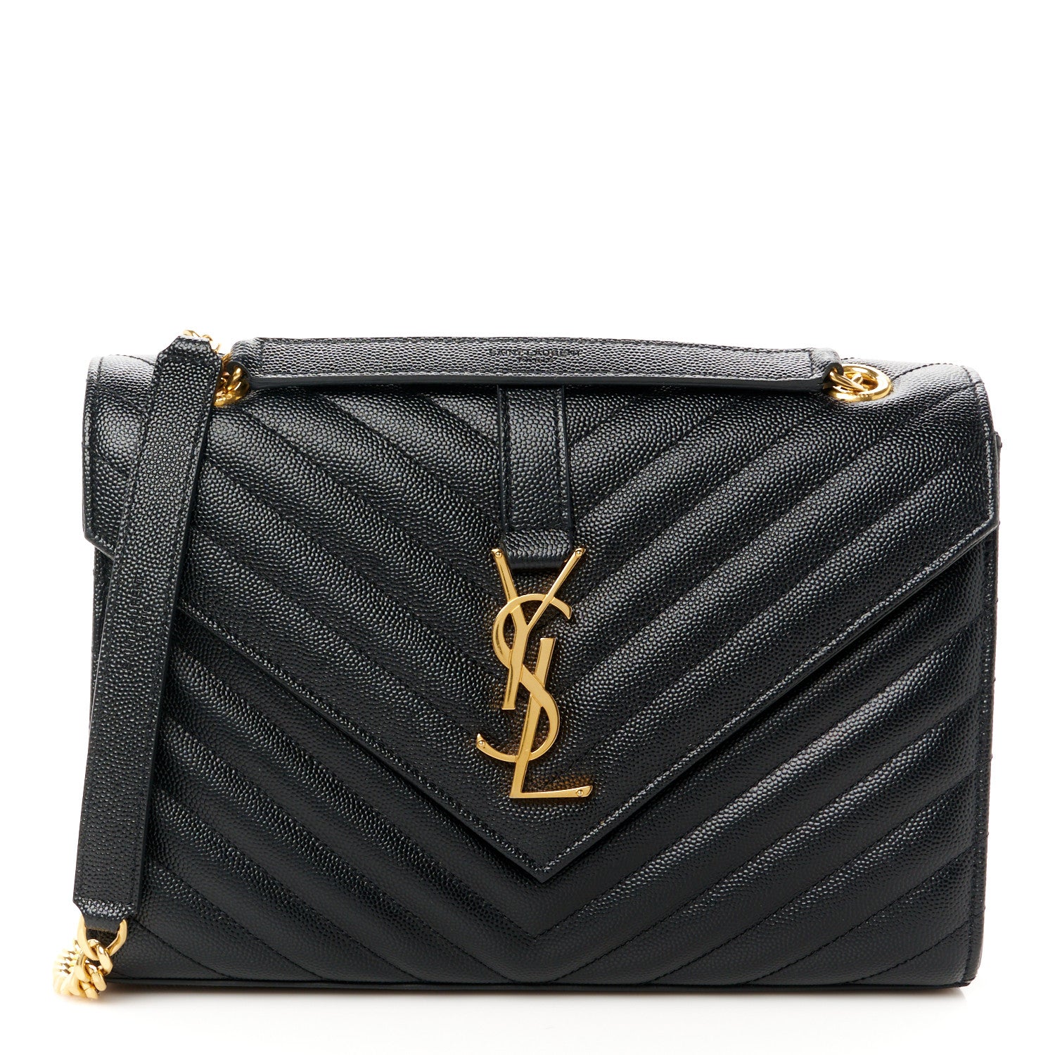 Saint Laurent Grain De Poudre Matelasse Chevron Medium Monogram Satchel Black 1 of 11