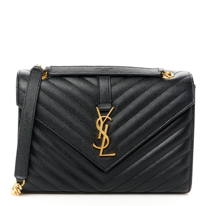 Saint Laurent Grain De Poudre Matelasse Chevron Medium Monogram Satchel Black 1 of 11