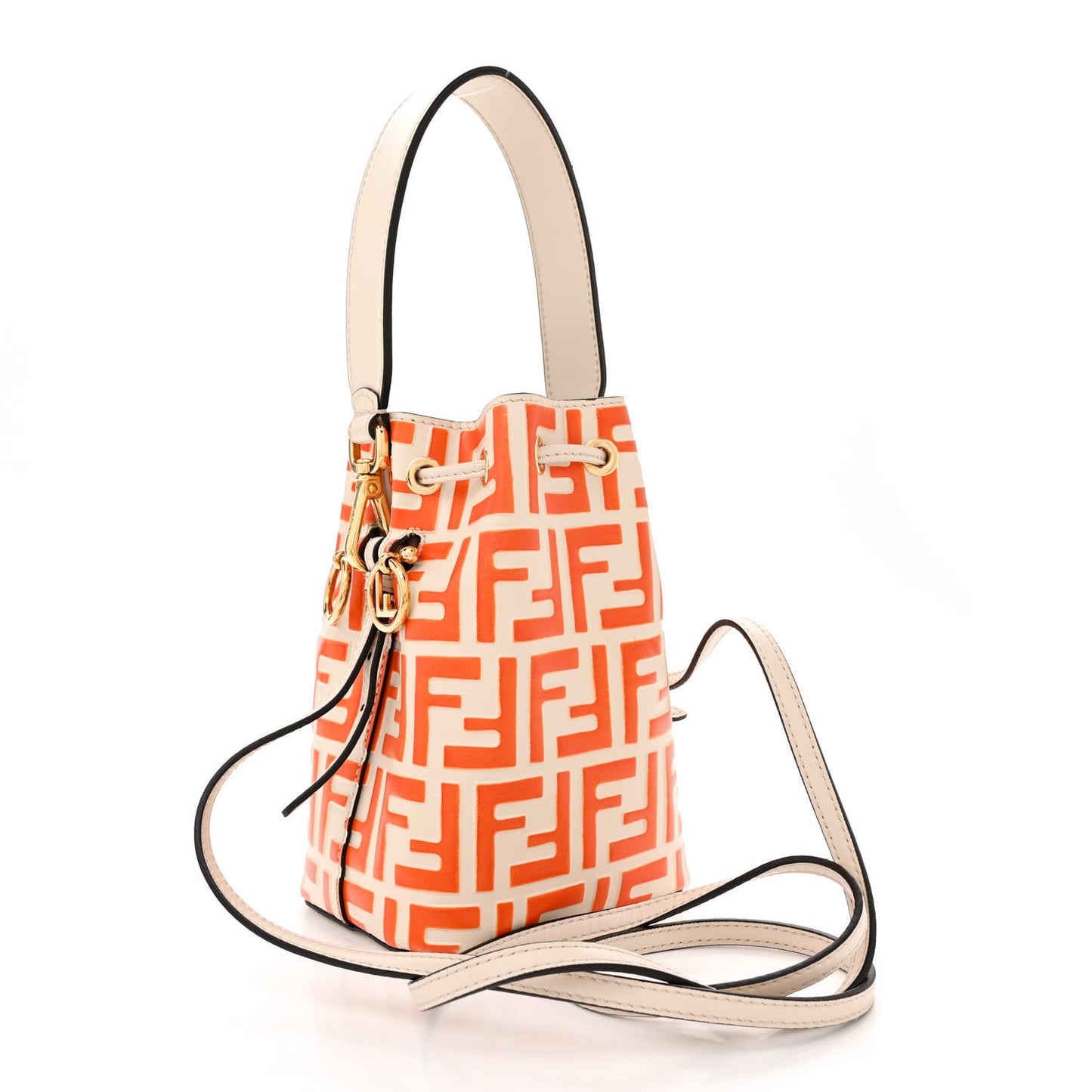 Vitello Liberty F is Fendi Bi-Color FF 1974 Embossed Mini Mon Tresor Bucket Bag Camelia Aranciata