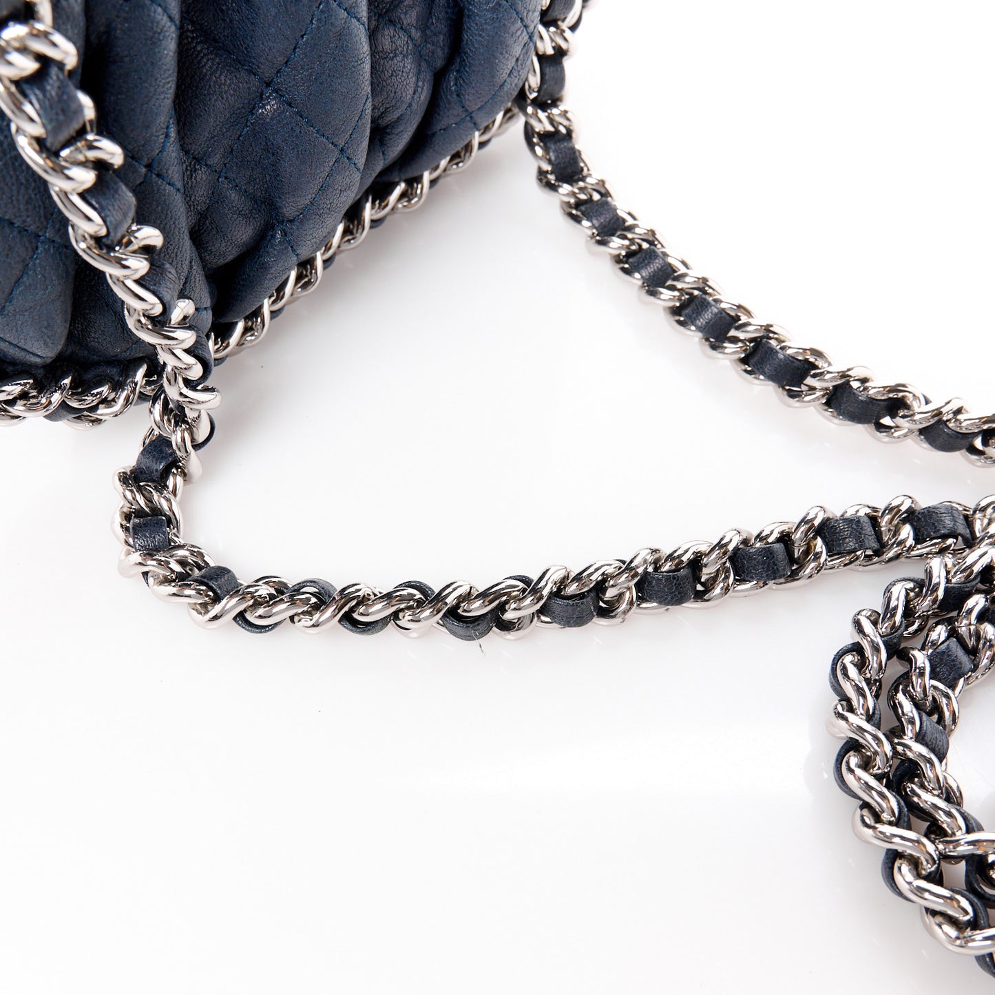 Washed Lambskin Quilted Mini Chain Around Flap Navy Blue