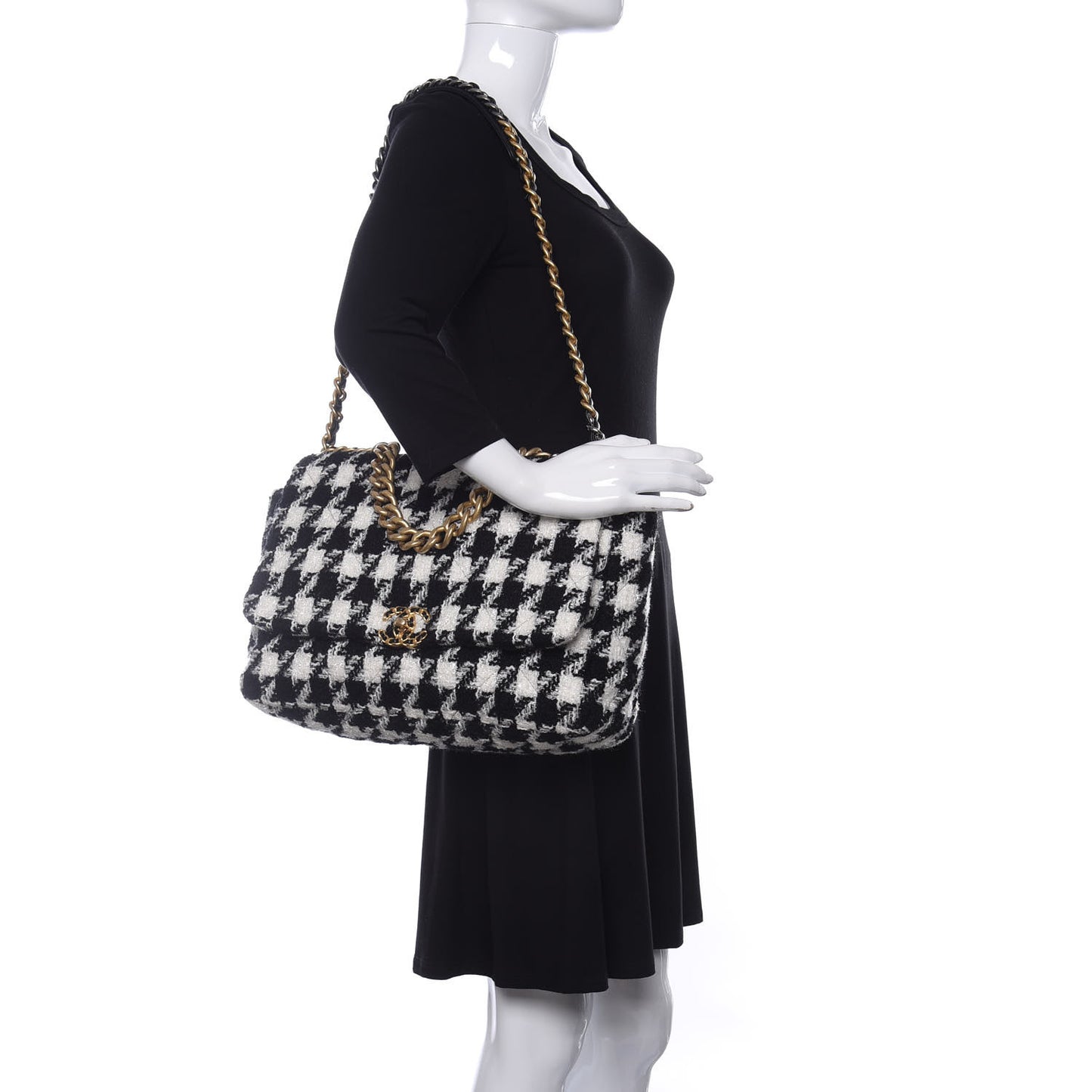 Tweed Quilted Maxi Chanel 19 Flap Black Ecru White