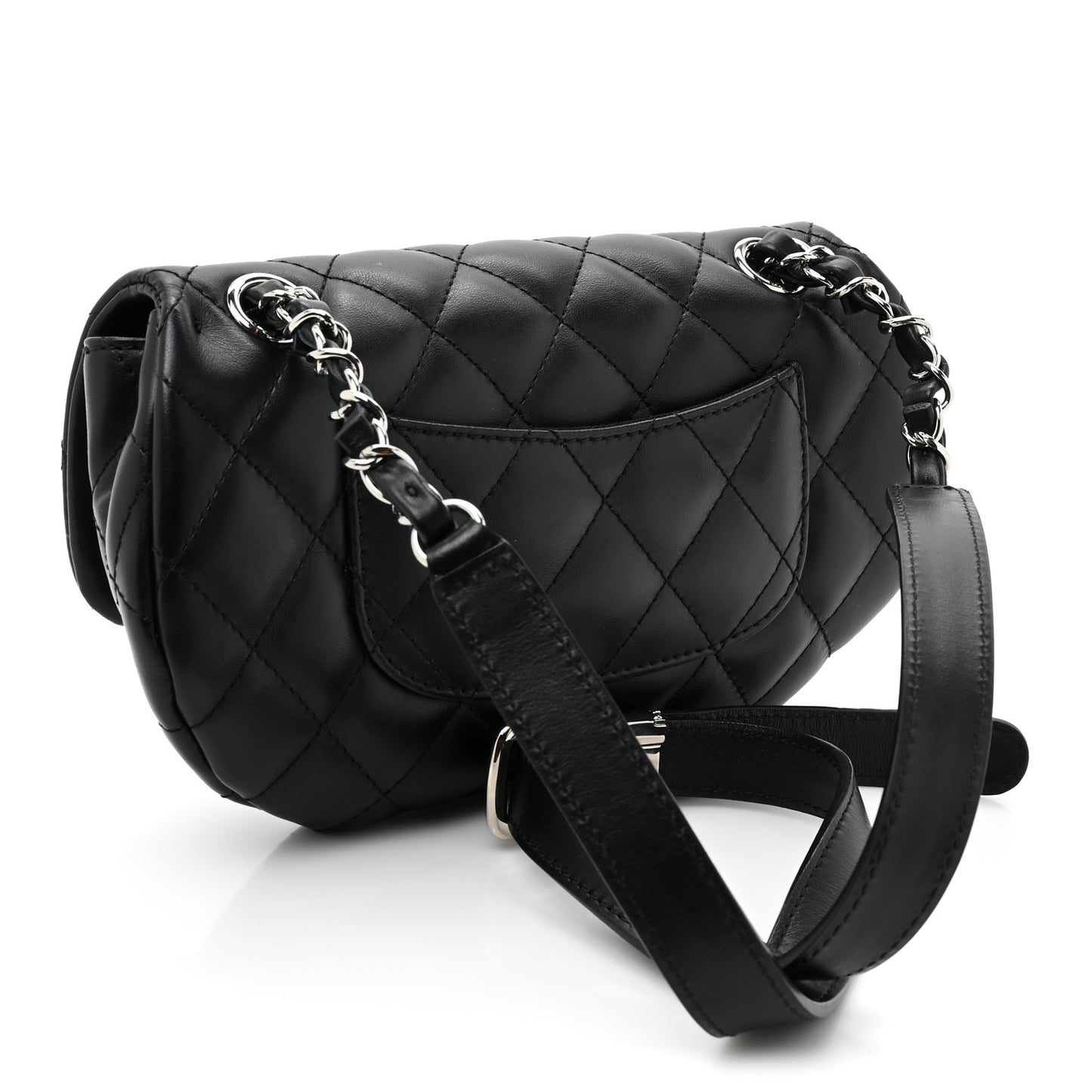 Calfskin Quilted CC Uniform Flap Belt Bag Black