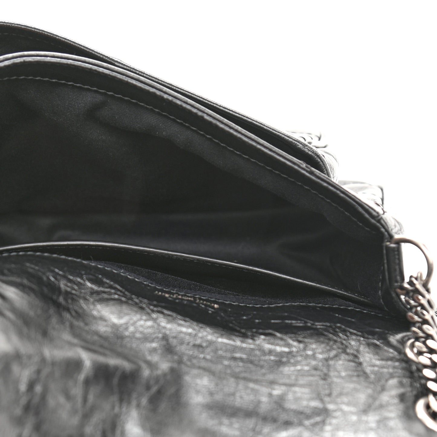 Crinkled Lambskin Matelasse Monogram Baby Niki Chain Satchel Black