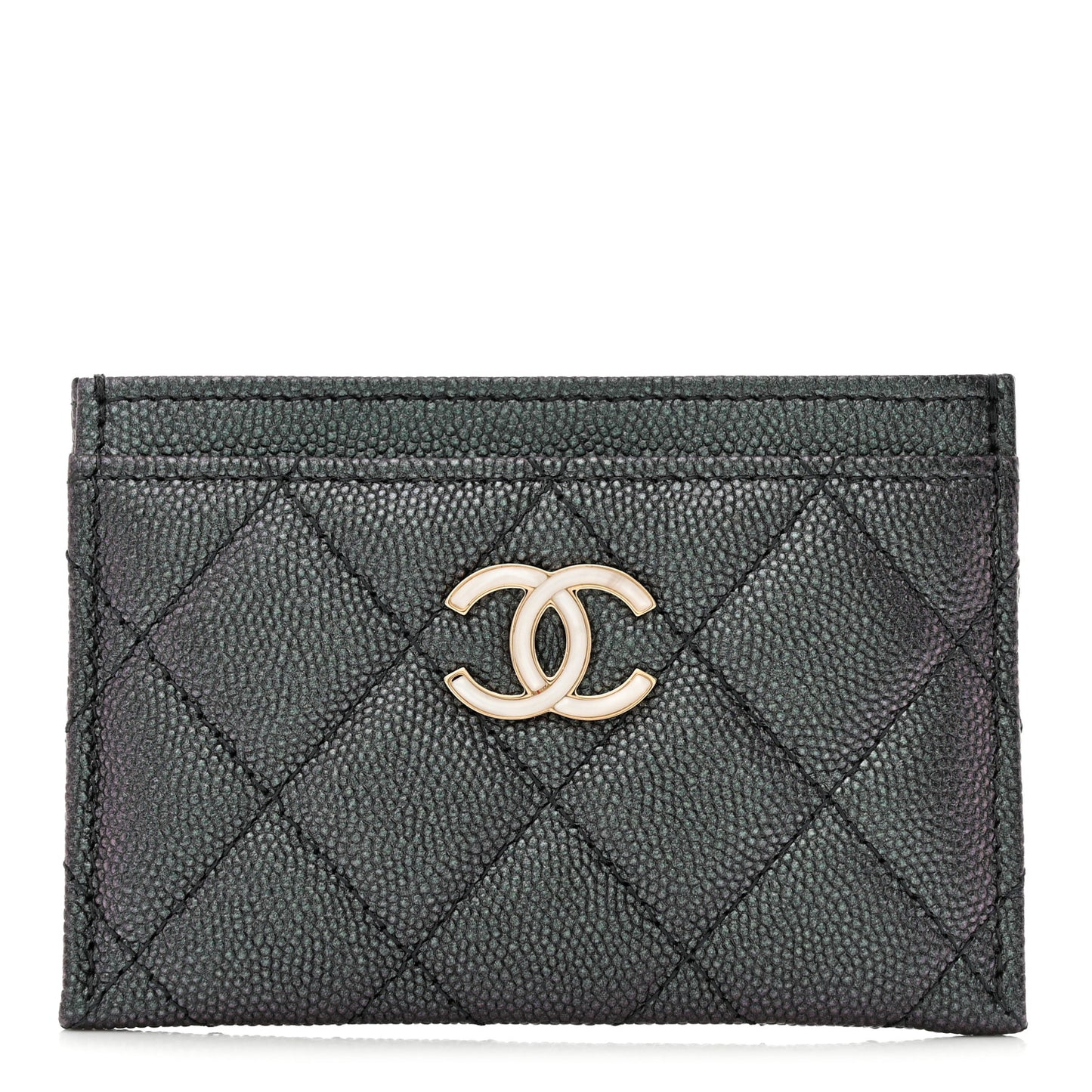 Iridescent Caviar Quilted Card Holder Black