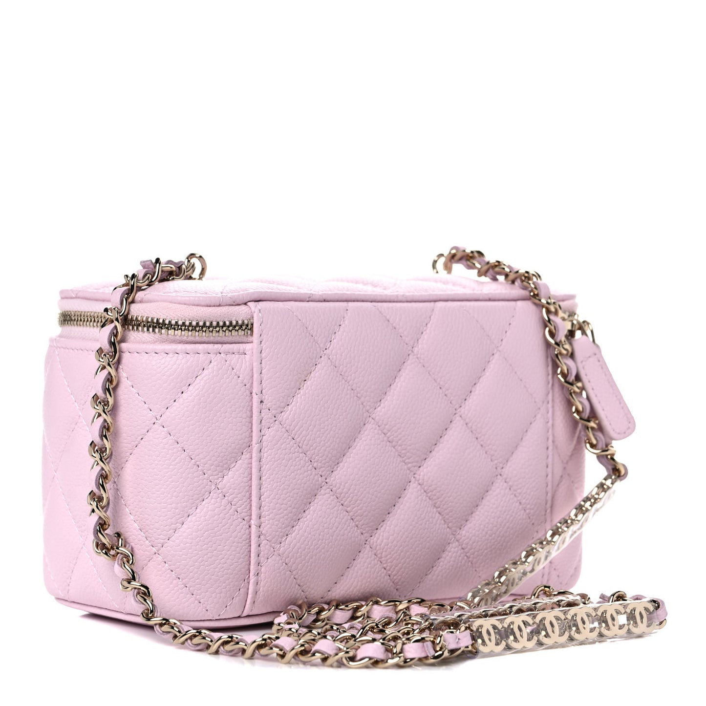 Caviar Quilted Small Tiny CC Vanity Case With Chain Light Pink