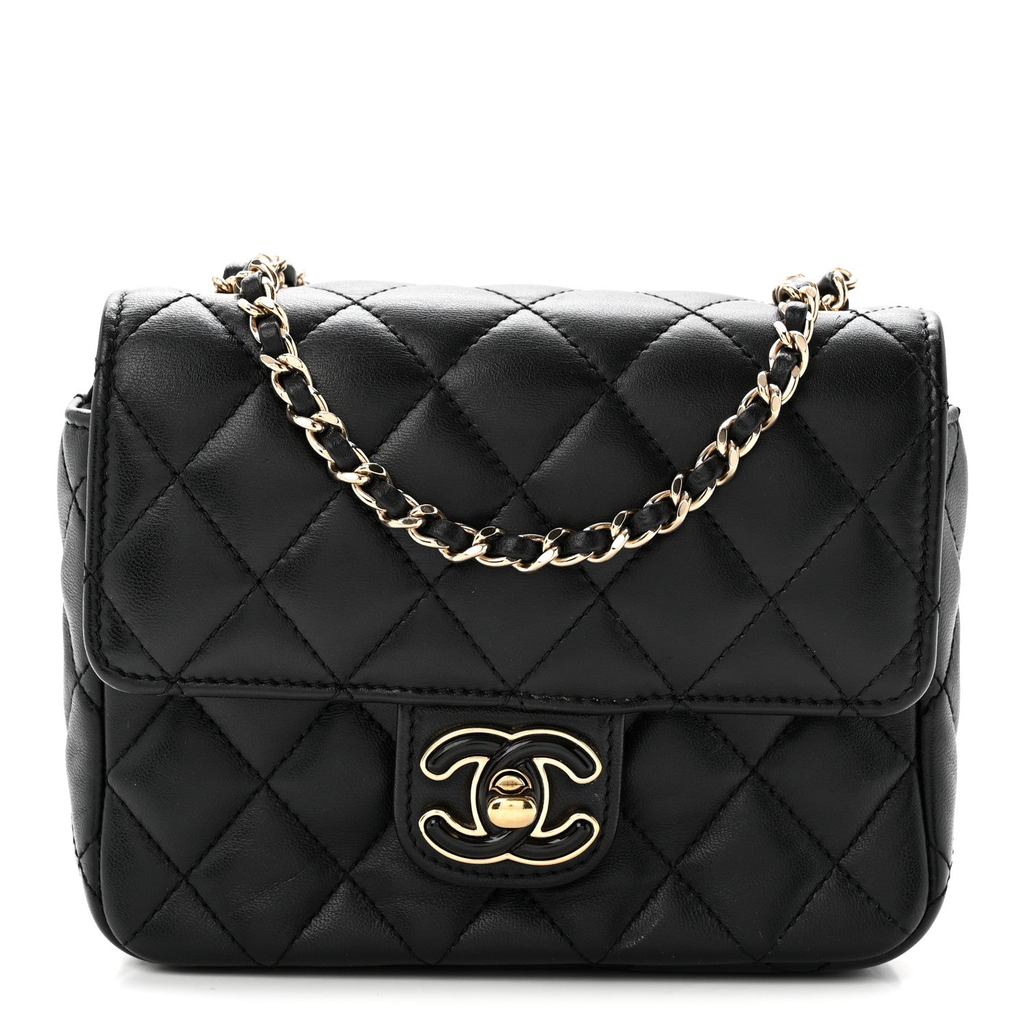 Chanel Lambskin Resin Quilted Mini Heart Square Flap Black 1 of 9